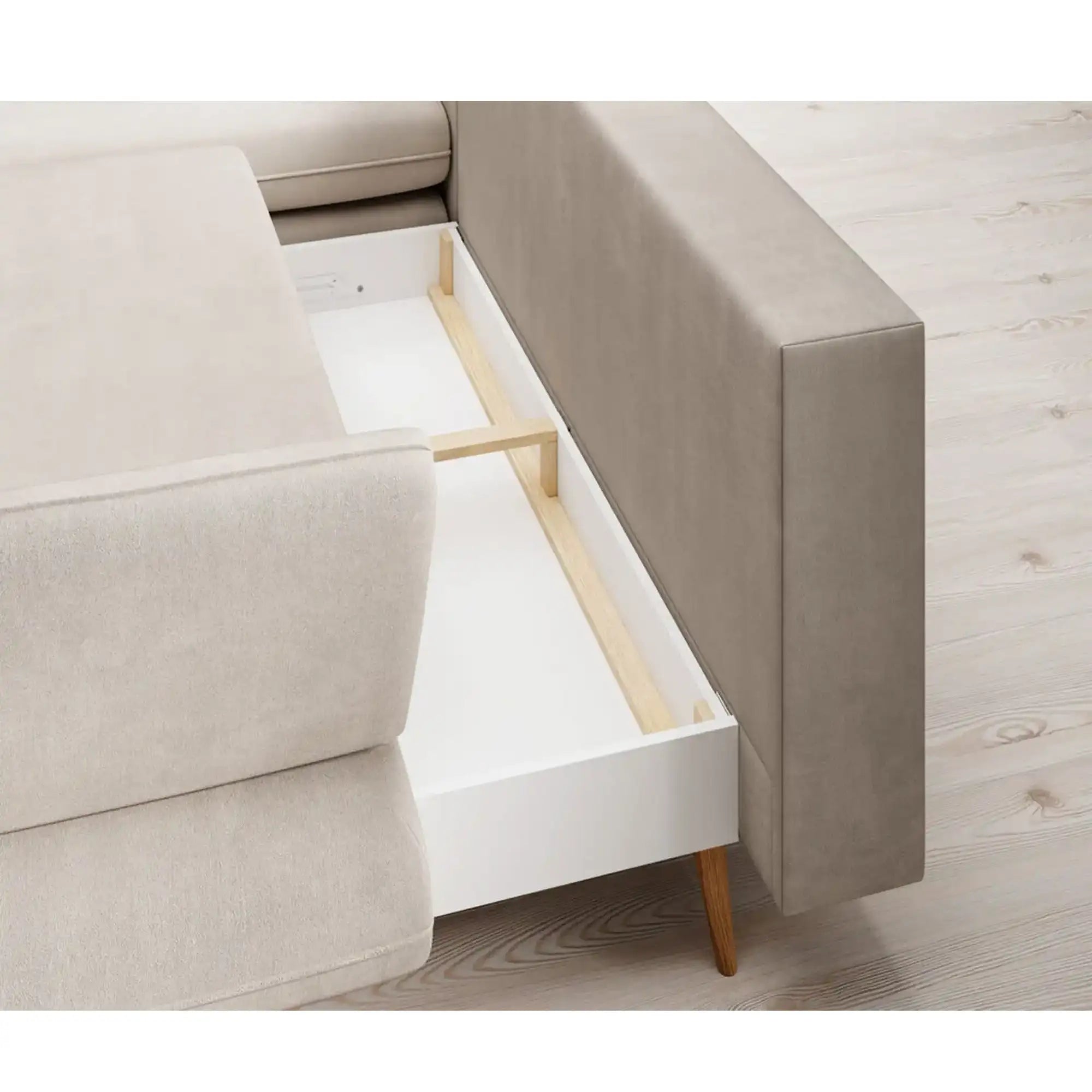 Coltar extensibil MONTE, sezlong stanga, stofa catifelata verde marin - Terra 72, Gama Premium, cu lada depozitare, 283x181x90 cm