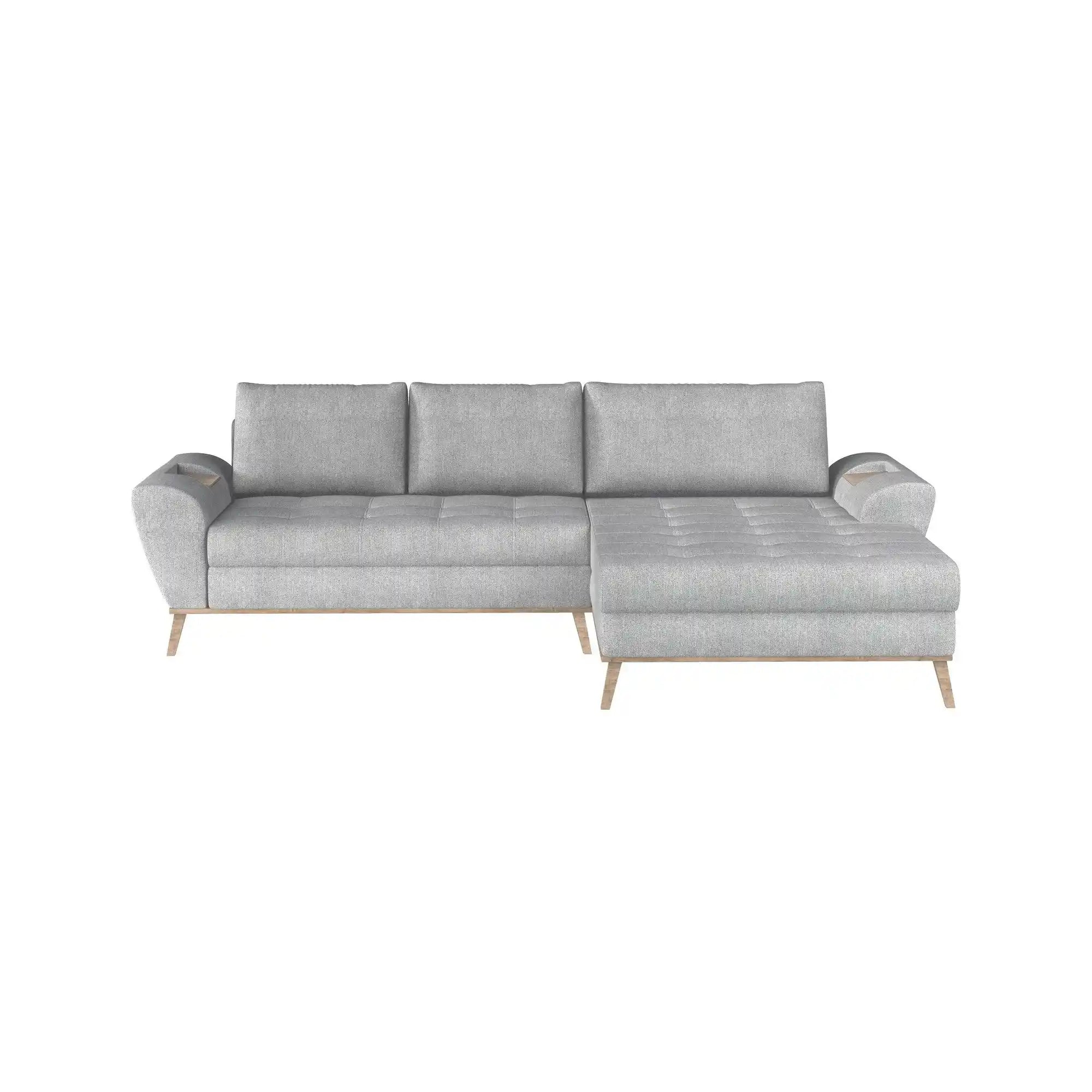 Coltar extensibil NUBO, sezlong dreapta, stofa catifelata crem - Salvador 1, Gama Premium, cu lada depozitare, 282x175x86 cm