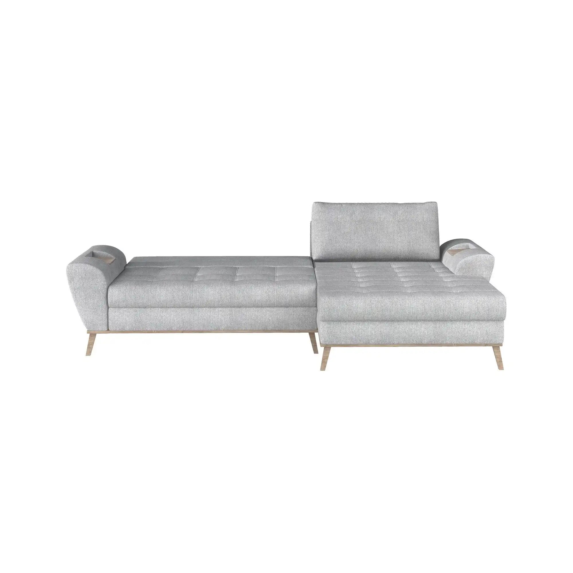 Coltar extensibil NUBO, sezlong dreapta, stofa catifelata crem - Salvador 1, Gama Premium, cu lada depozitare, 282x175x86 cm
