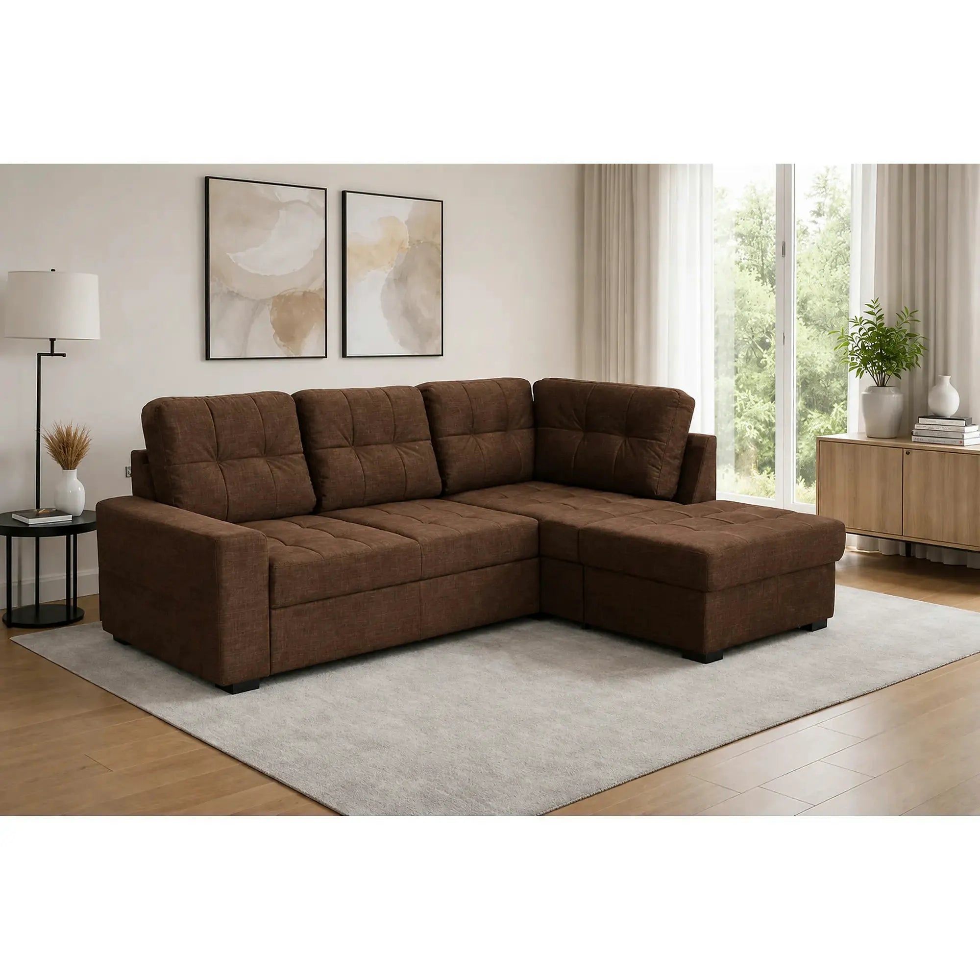 Coltar extensibil pentru living HERA, sezlong dreapta, stofa maro - Campsbay R458, 240x173x93 cm