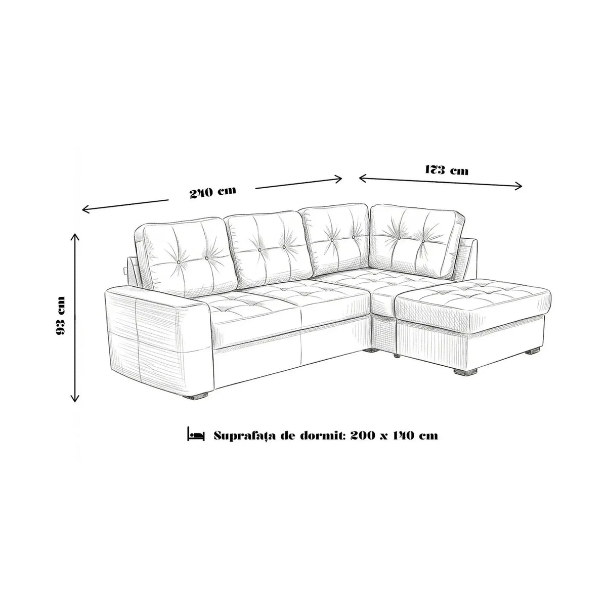 Coltar extensibil pentru living HERA, sezlong dreapta, stofa maro - Campsbay R458, 240x173x93 cm