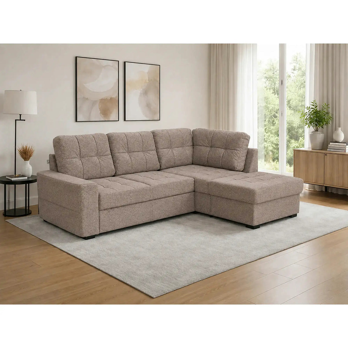 Coltar extensibil pentru living HERA, sezlong dreapta, stofa maro deschis - Miracle C278, 240x173x93 cm