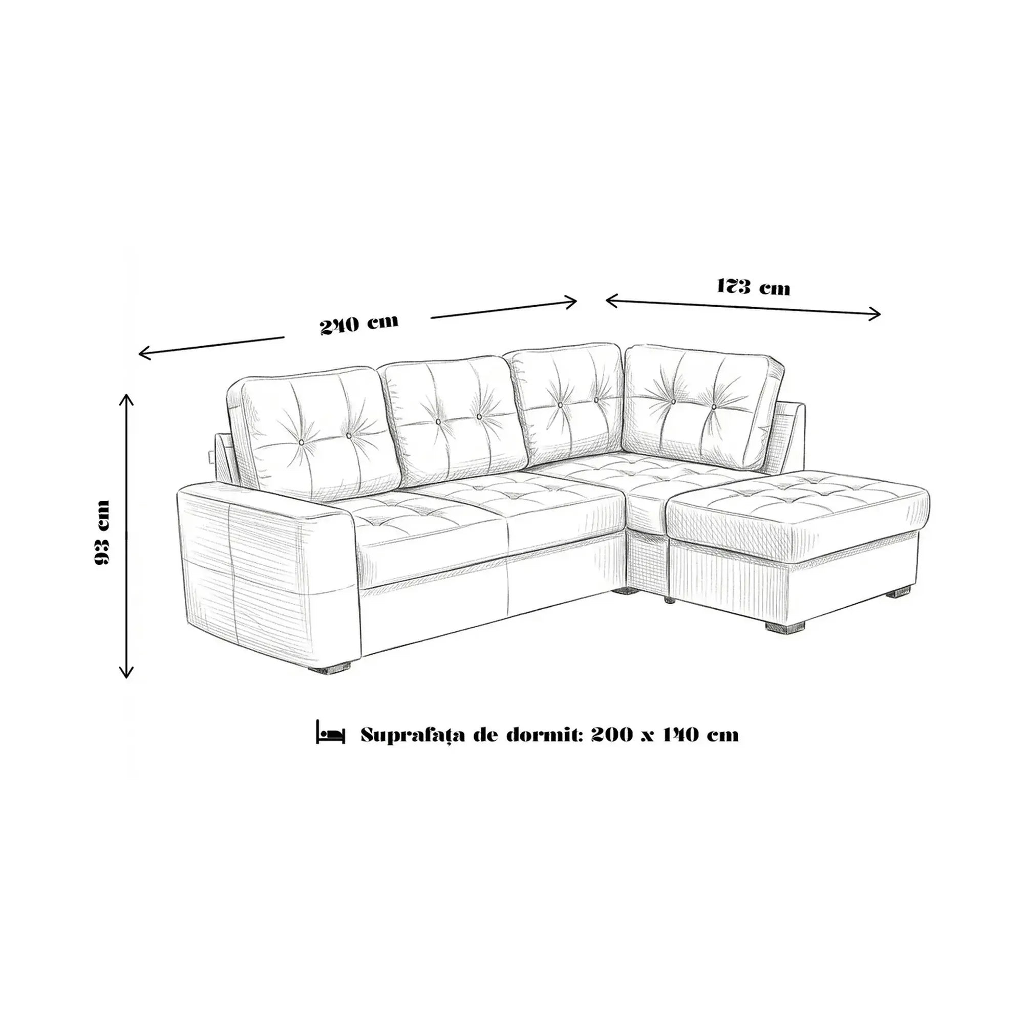 Coltar extensibil pentru living HERA, sezlong dreapta, stofa maro deschis - Miracle C278, 240x173x93 cm