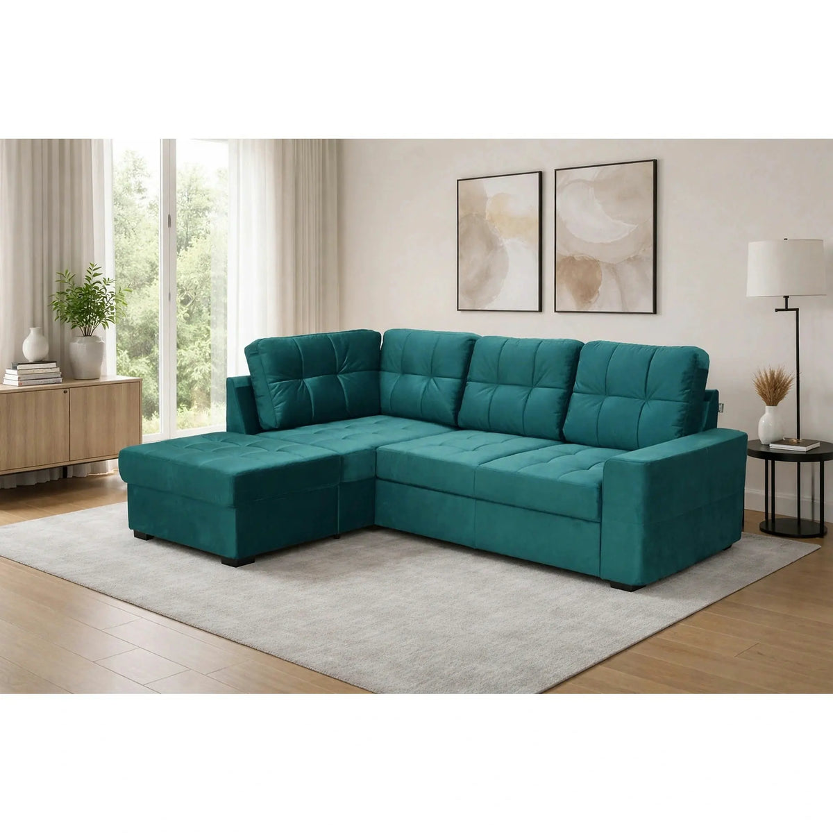 Coltar extensibil pentru living HERA, sezlong stanga, stofa verde - Velvet F613, 240x173x93 cm