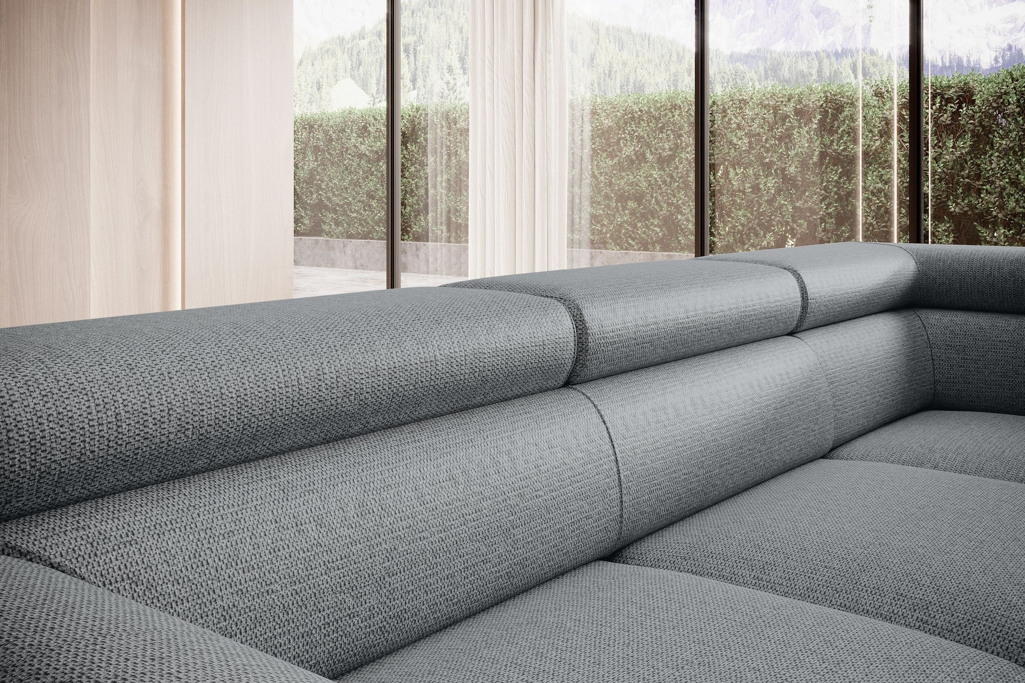 Coltar extensibil RAVEN L, personalizabil materiale Gama Premium, cu lada depozitare, 257x198x92 cm