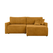 Coltar extensibil RUFIO, universal, stofa catifelata galben - Paso 01, cu lada depozitare, 230x146x91 cm