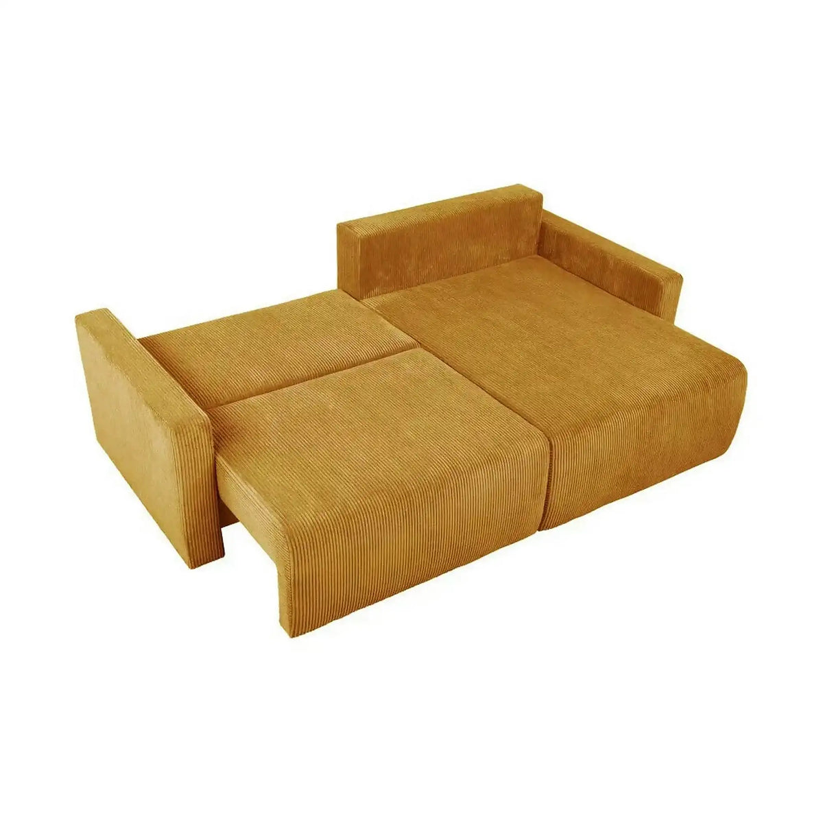 Coltar extensibil RUFIO, universal, stofa catifelata galben - Paso 01, cu lada depozitare, 230x146x91 cm