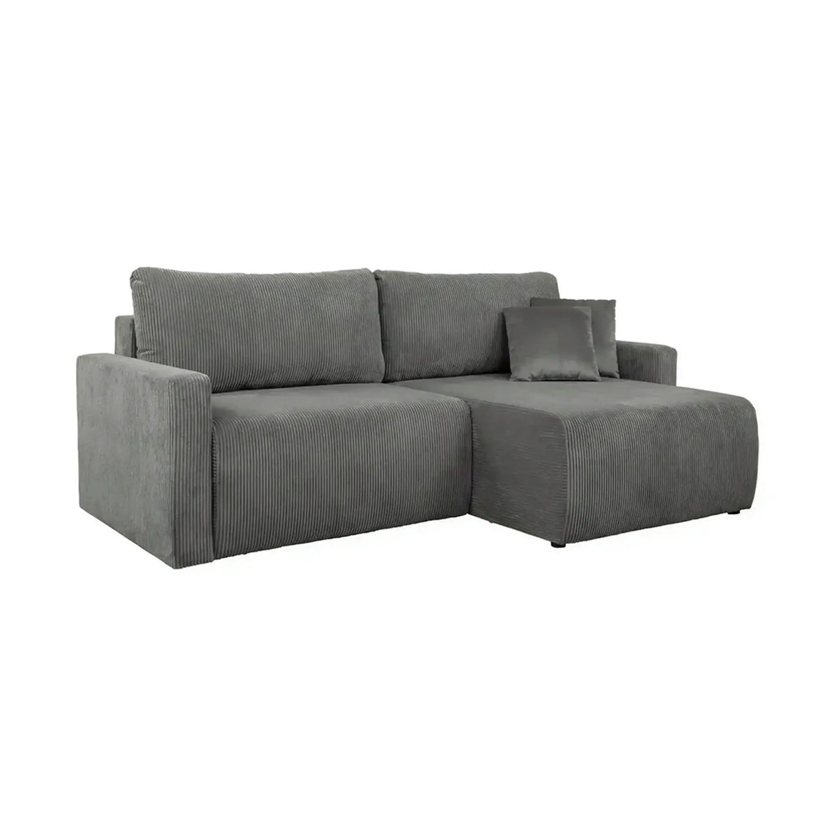 Coltar extensibil RUFIO, universal, stofa catifelata gri - Paso 22, cu lada depozitare, 230x146x91 cm