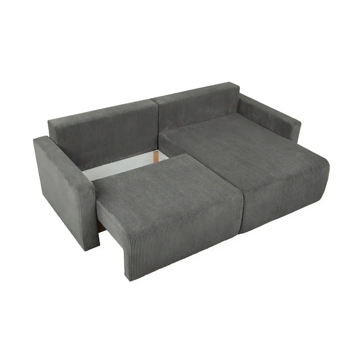 Coltar extensibil RUFIO, universal, stofa catifelata gri - Paso 22, cu lada depozitare, 230x146x91 cm