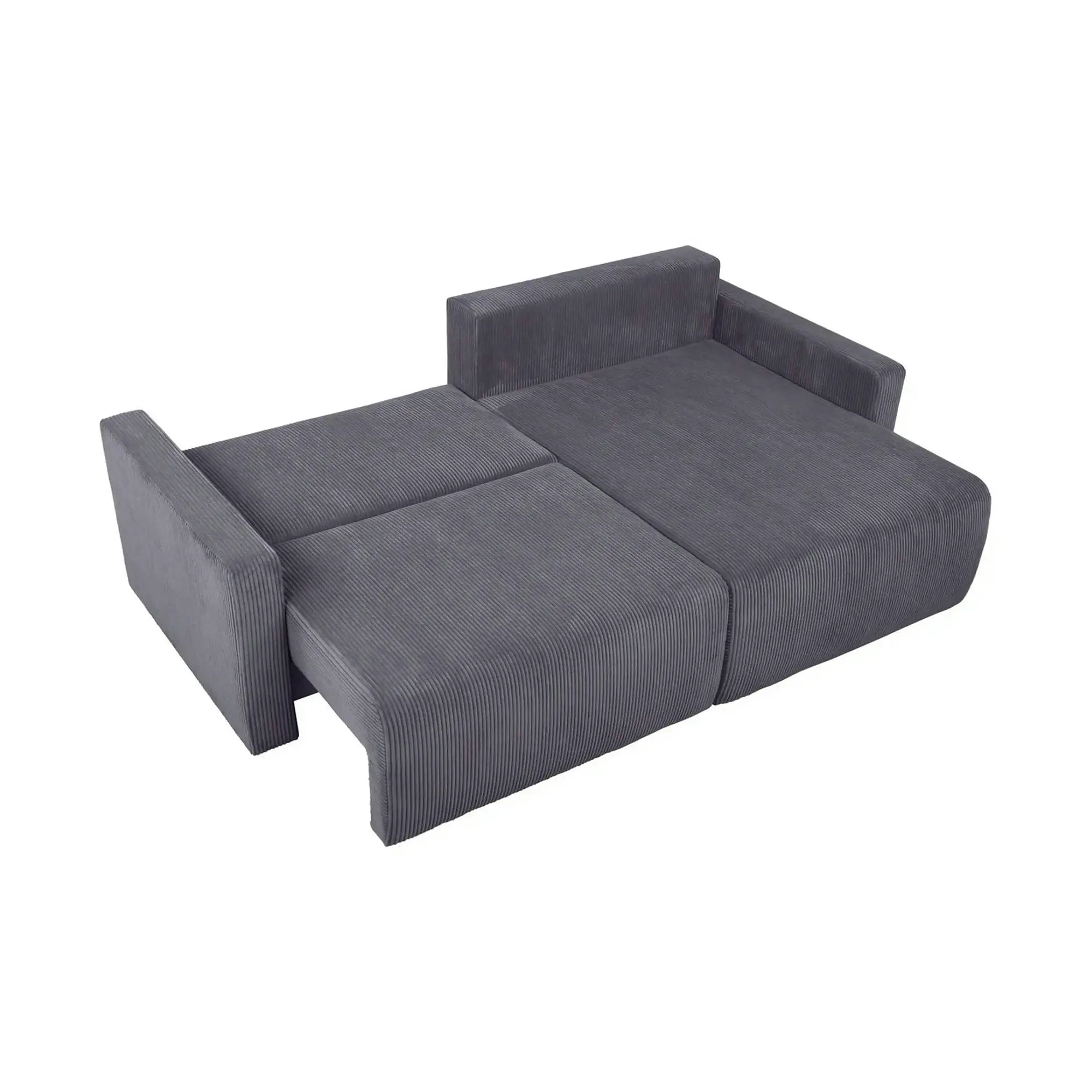 Coltar extensibil RUFIO, universal, stofa catifelata gri - Paso 22, cu lada depozitare, 230x146x91 cm