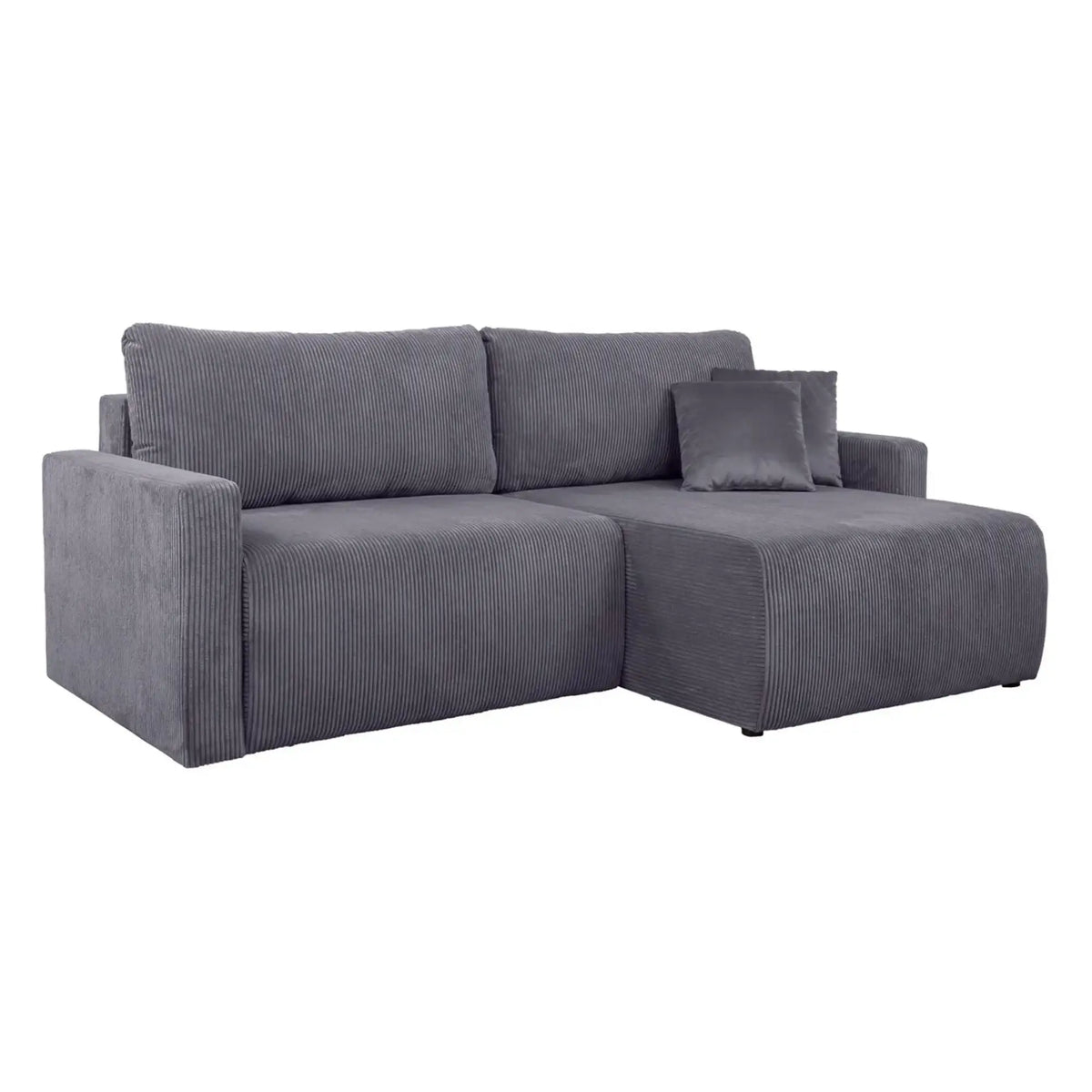 Coltar extensibil RUFIO, universal, stofa catifelata gri - Paso 22, cu lada depozitare, 230x146x91 cm