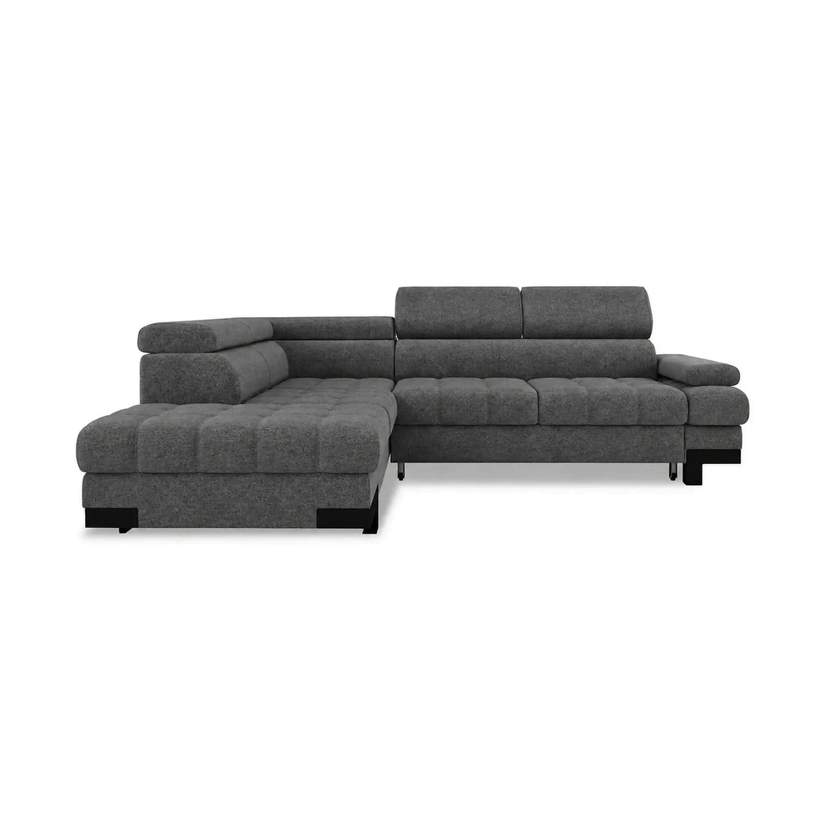 Coltar extensibil SELVA L, sezlong stanga, stofa clasica gri - Austin 19, cu lada depozitare si tetiere reglabile,  263x223x95 cm
