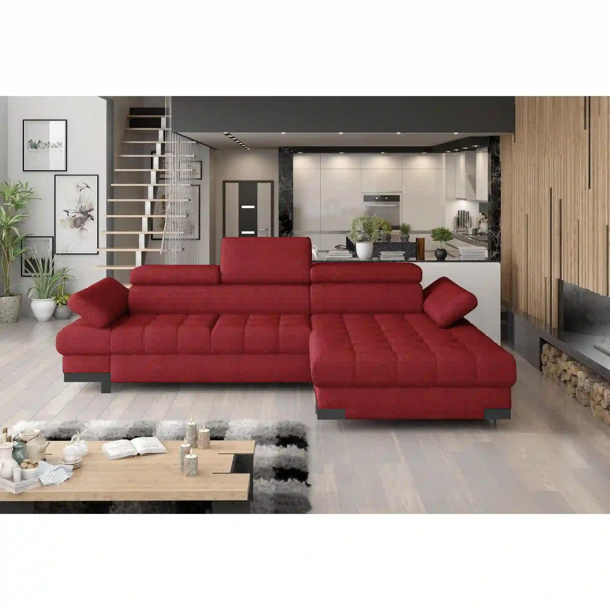 Coltar extensibil SELVA MINI, personalizabil materiale gama Premium, cu lada depozitare si tetiere reglabile, 270x173x95 cm