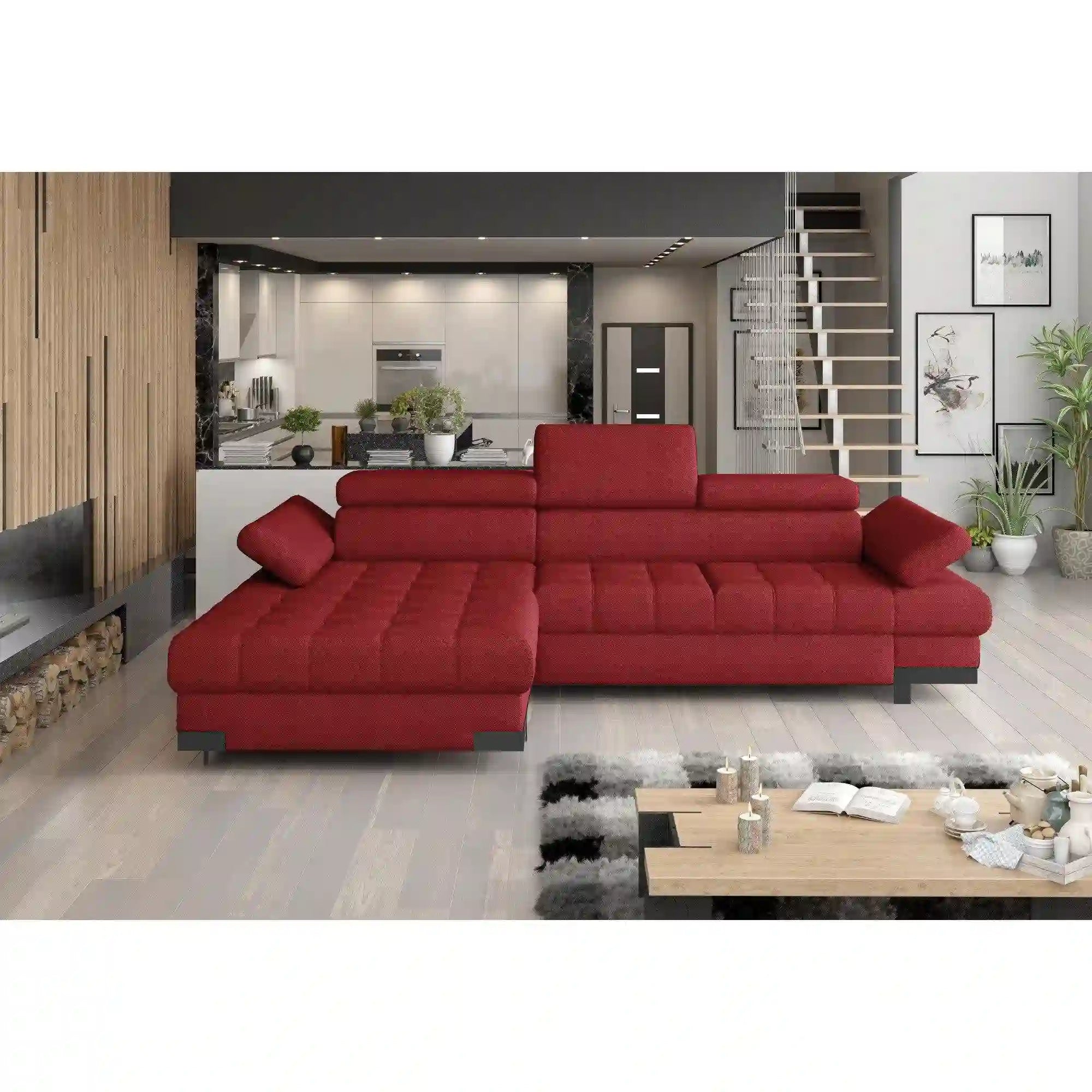 Coltar extensibil SELVA MINI, personalizabil materiale gama Premium, cu lada depozitare si tetiere reglabile, 270x173x95 cm
