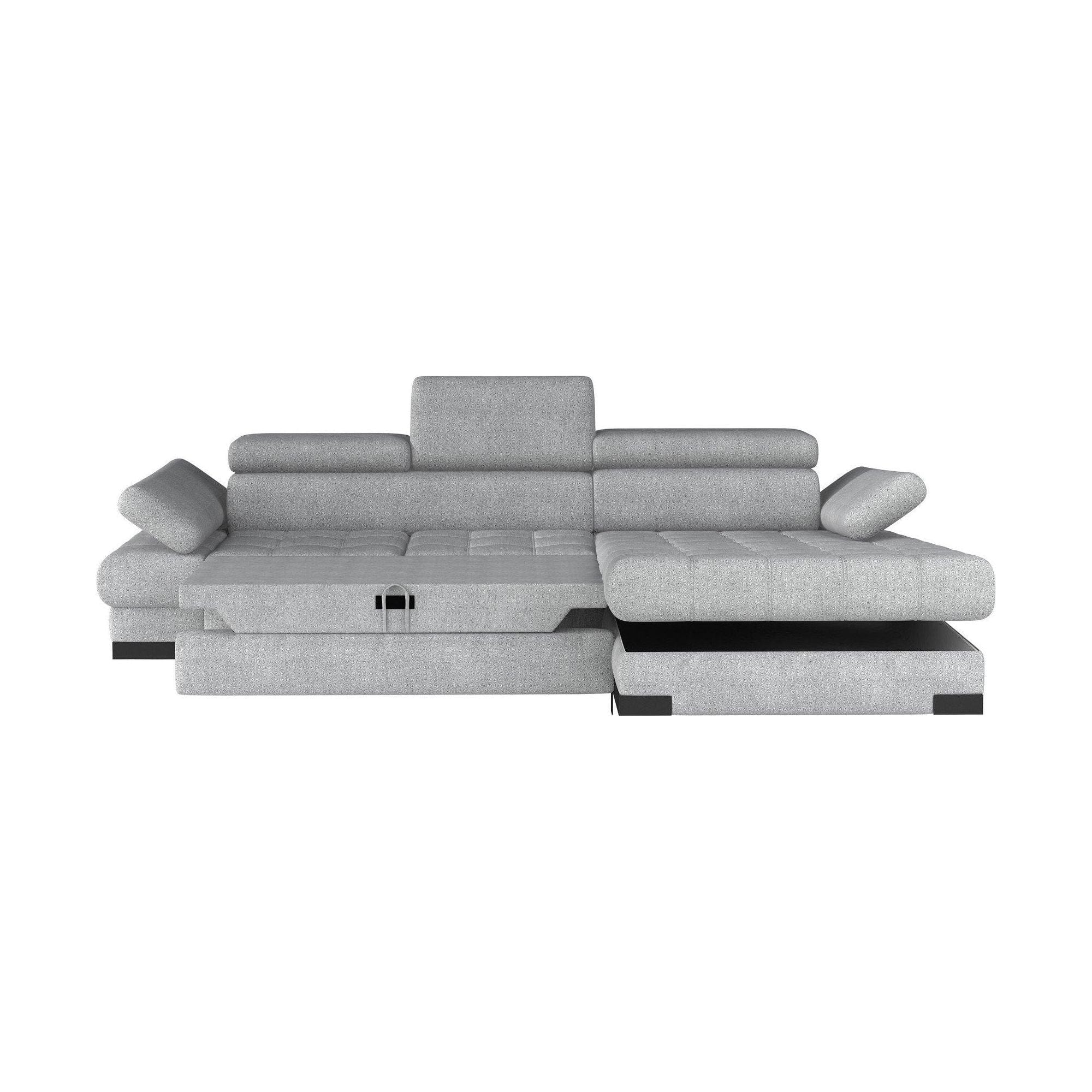 Coltar extensibil SELVA MINI, sezlong dreapta, stofa clasica albastru inchis - Austin 15, cu lada depozitare si tetiere reglabile, 270x173x95 cm