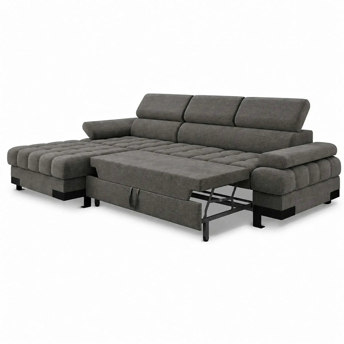 Coltar extensibil SELVA MINI, sezlong stanga, stofa catifelata gri antracit - Salvador 15, cu lada depozitare, 270x173x95 cm