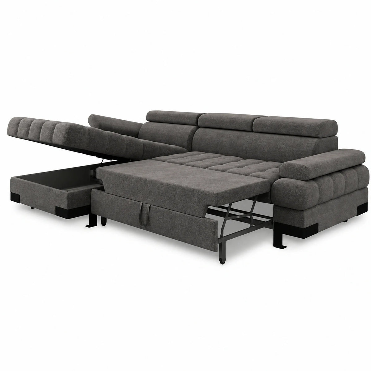 Coltar extensibil SELVA MINI, sezlong stanga, stofa catifelata gri antracit - Salvador 15, cu lada depozitare, 270x173x95 cm