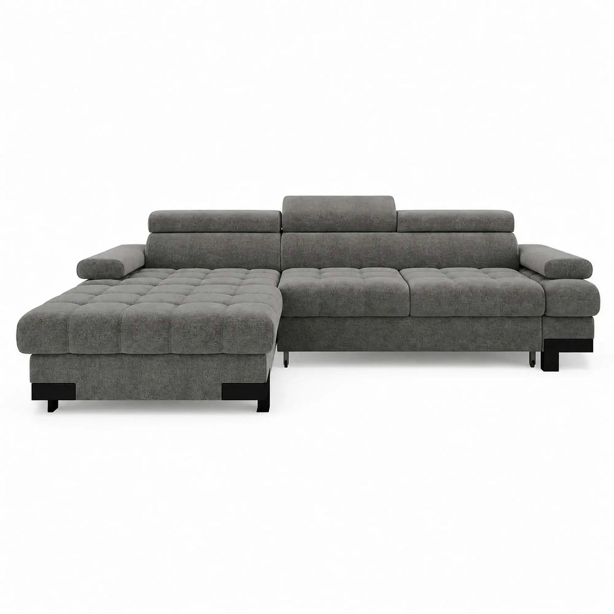 Coltar extensibil SELVA MINI, sezlong stanga, stofa catifelata gri antracit - Salvador 15, cu lada depozitare, 270x173x95 cm