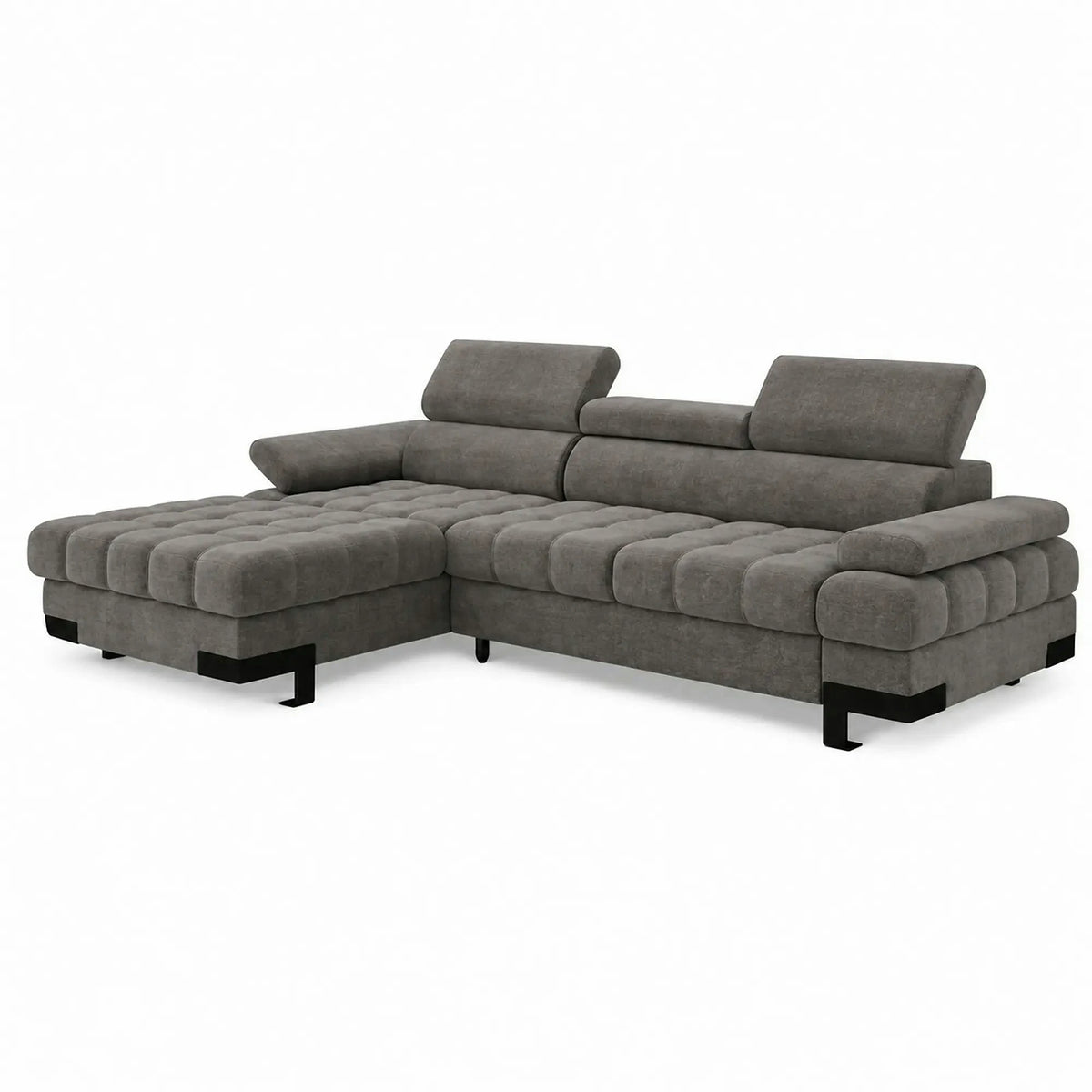 Coltar extensibil SELVA MINI, sezlong stanga, stofa catifelata gri antracit - Salvador 15, cu lada depozitare, 270x173x95 cm