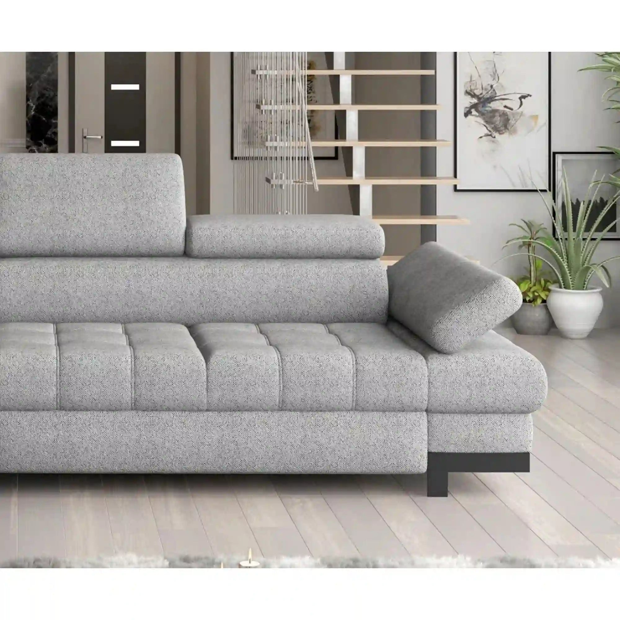 Coltar extensibil SELVA MINI, sezlong stanga, stofa catifelata verde - Monolith 37, cu lada depozitare si tetiere reglabile, 270x173x95 cm