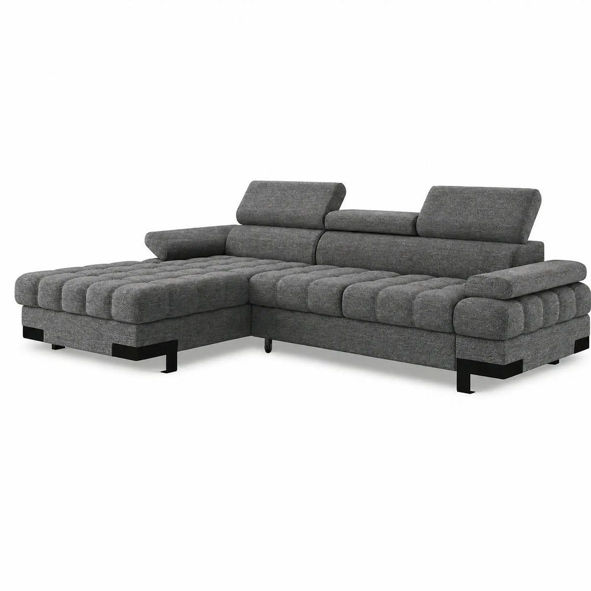 Coltar extensibil SELVA MINI, sezlong stanga, stofa clasica gri - Austin 19, cu lada depozitare, 270x173x95 cm