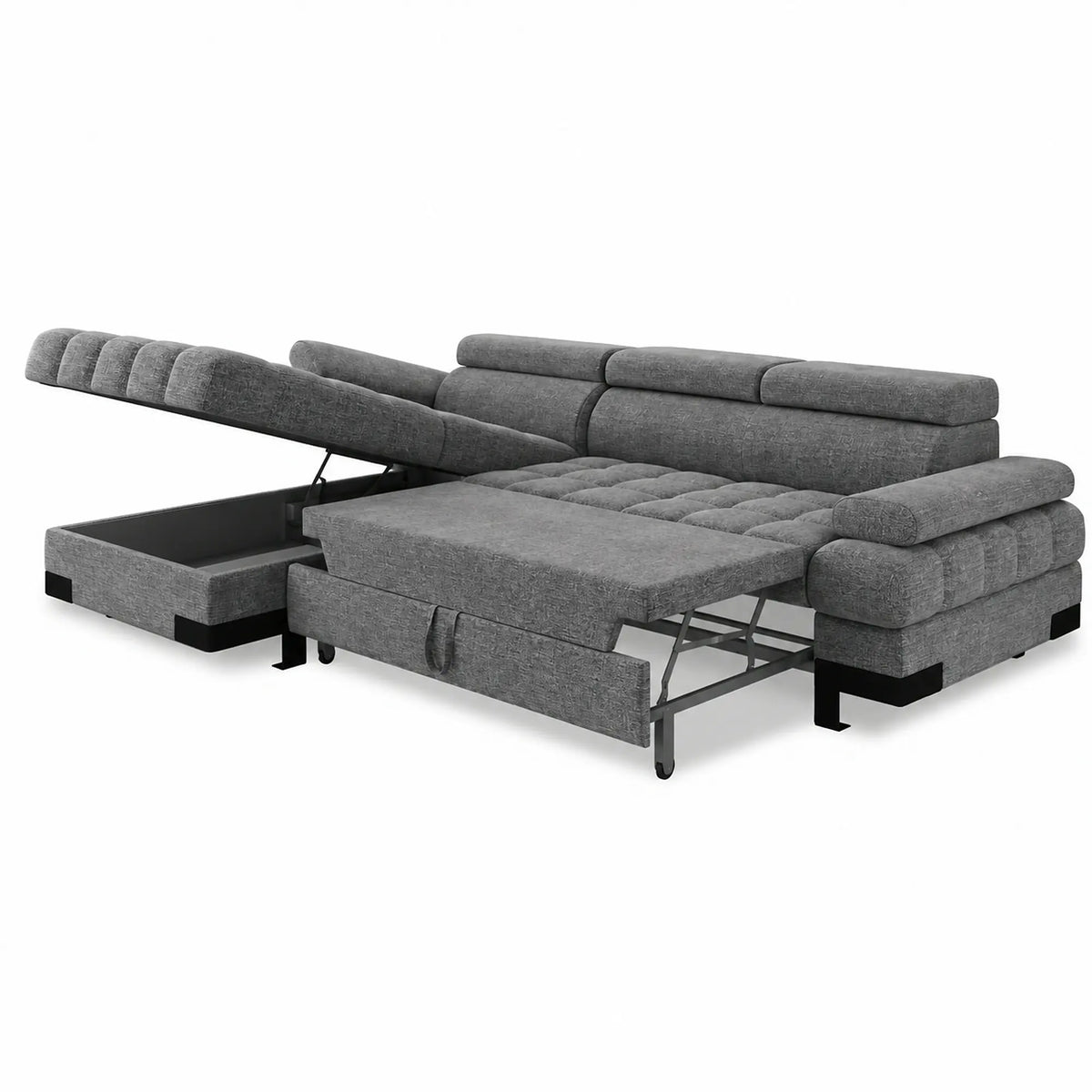 Coltar extensibil SELVA MINI, sezlong stanga, stofa clasica gri - Austin 19, cu lada depozitare, 270x173x95 cm