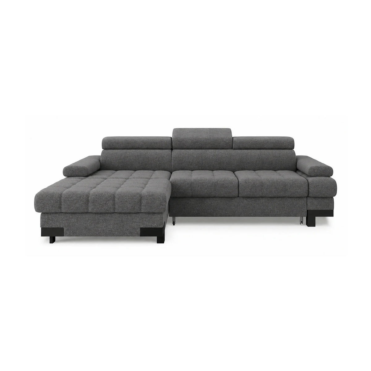 Coltar extensibil SELVA MINI, sezlong stanga, stofa clasica gri - Austin 19, cu lada depozitare, 270x173x95 cm