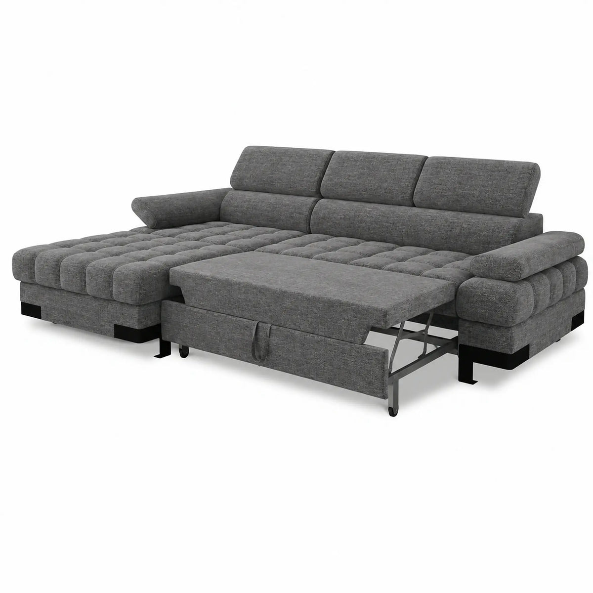 Coltar extensibil SELVA MINI, sezlong stanga, stofa clasica gri - Austin 19, cu lada depozitare, 270x173x95 cm