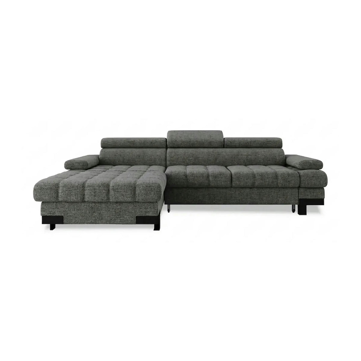 Coltar extensibil SELVA MINI, sezlong stanga, stofa gri - Rosario 456, cu lada depozitare si tetiere reglabile, 270x173x95 cm