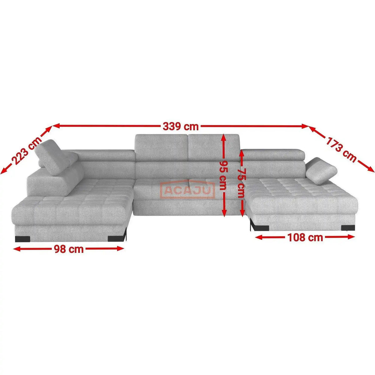 Coltar extensibil SELVA XL, personalizabil materiale gama Oferta Avantaj, cu lada depozitare si tetiere reglabile, 339x223x95 cm