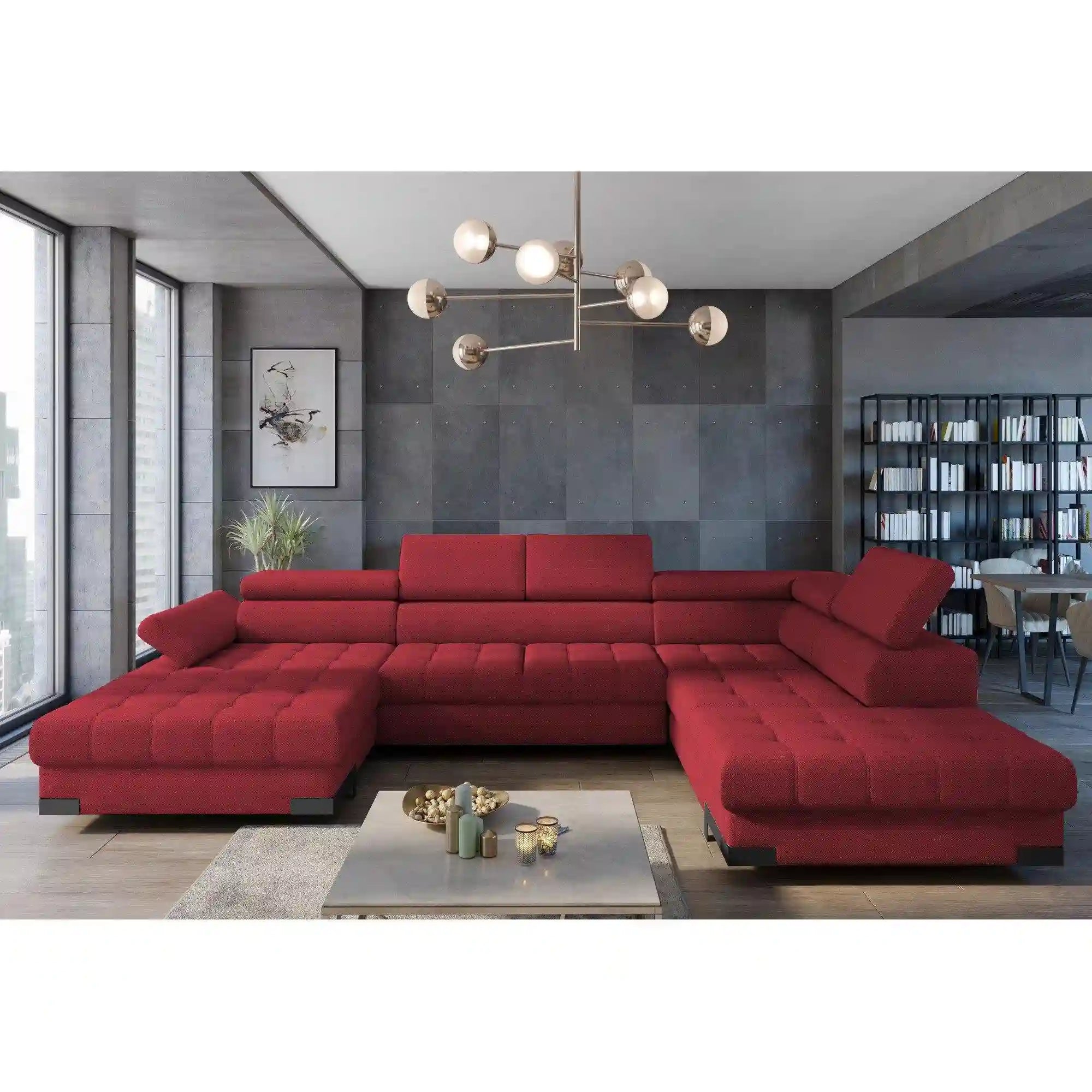 Coltar extensibil SELVA XL, personalizabil materiale gama Premium, cu lada depozitare si tetiere reglabile, 339x223x95 cm