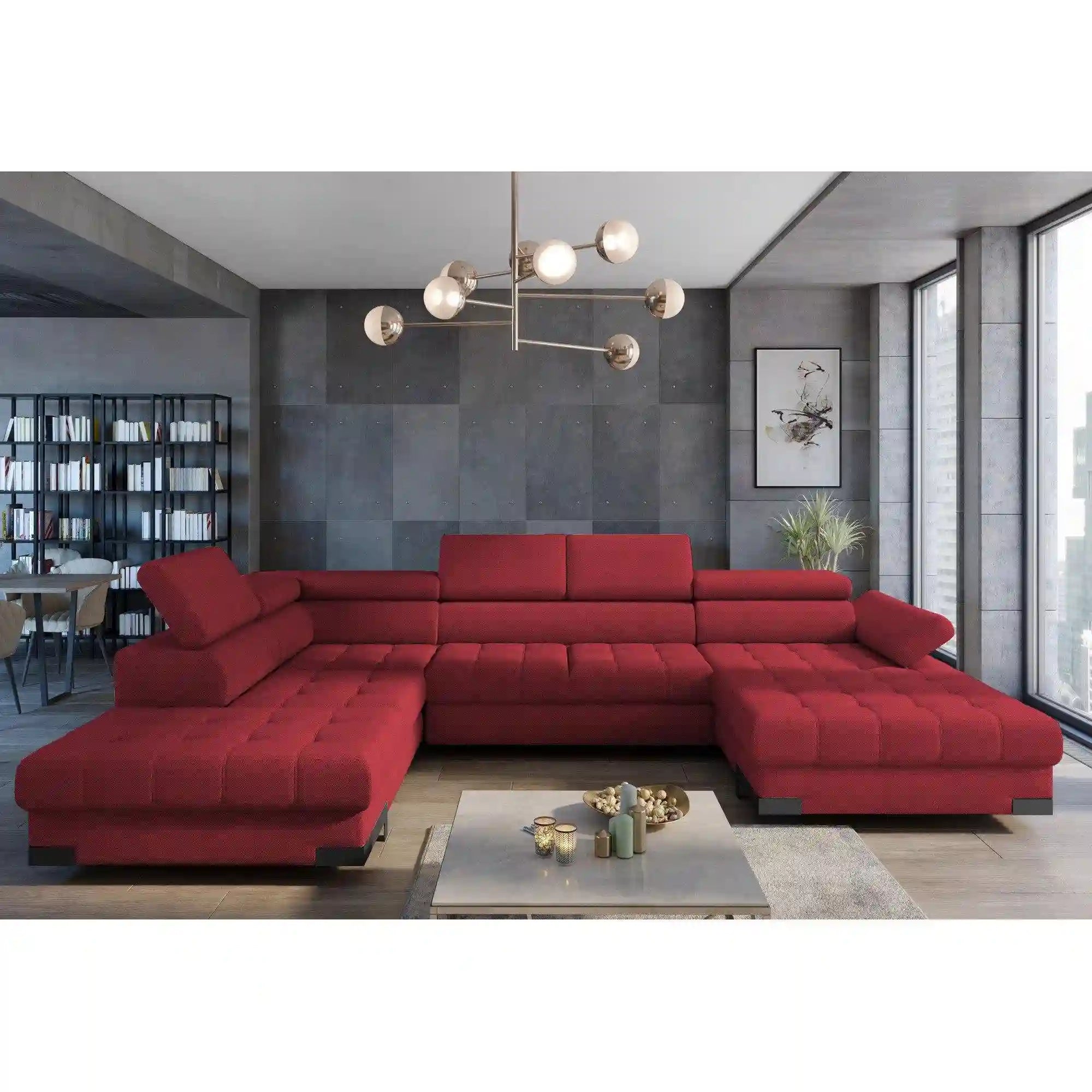 Coltar extensibil SELVA XL, personalizabil materiale gama Premium, cu lada depozitare si tetiere reglabile, 339x223x95 cm