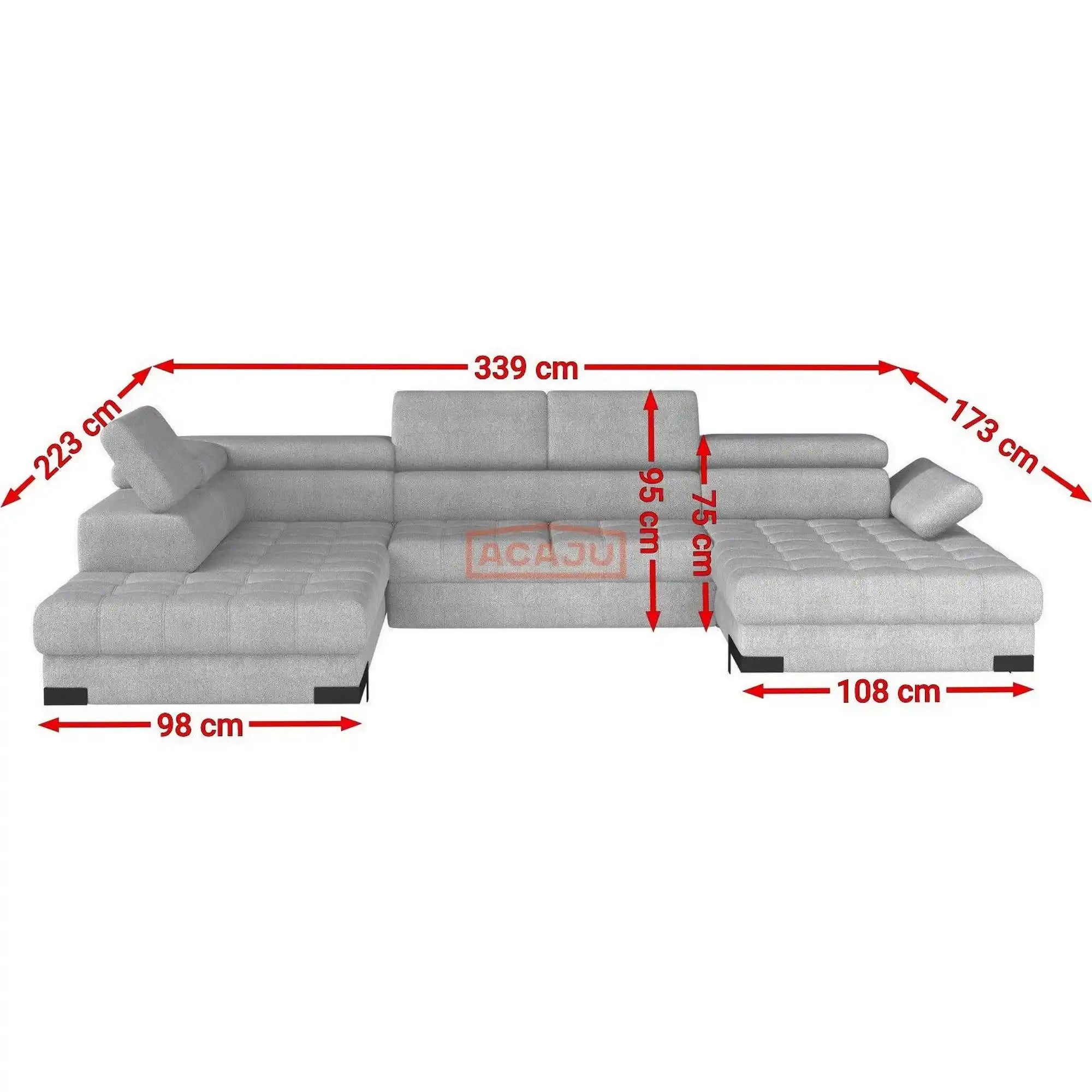 Coltar extensibil SELVA XL, personalizabil materiale gama Premium, cu lada depozitare si tetiere reglabile, 339x223x95 cm
