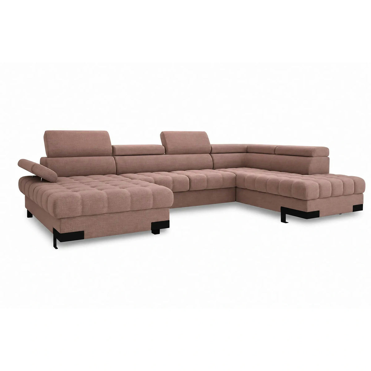 Coltar extensibil SELVA XL, sezlong dreapta, stofa catifelata maro - Palladium 4, cu lada depozitare si tetiere reglabile, 339x223x95 cm