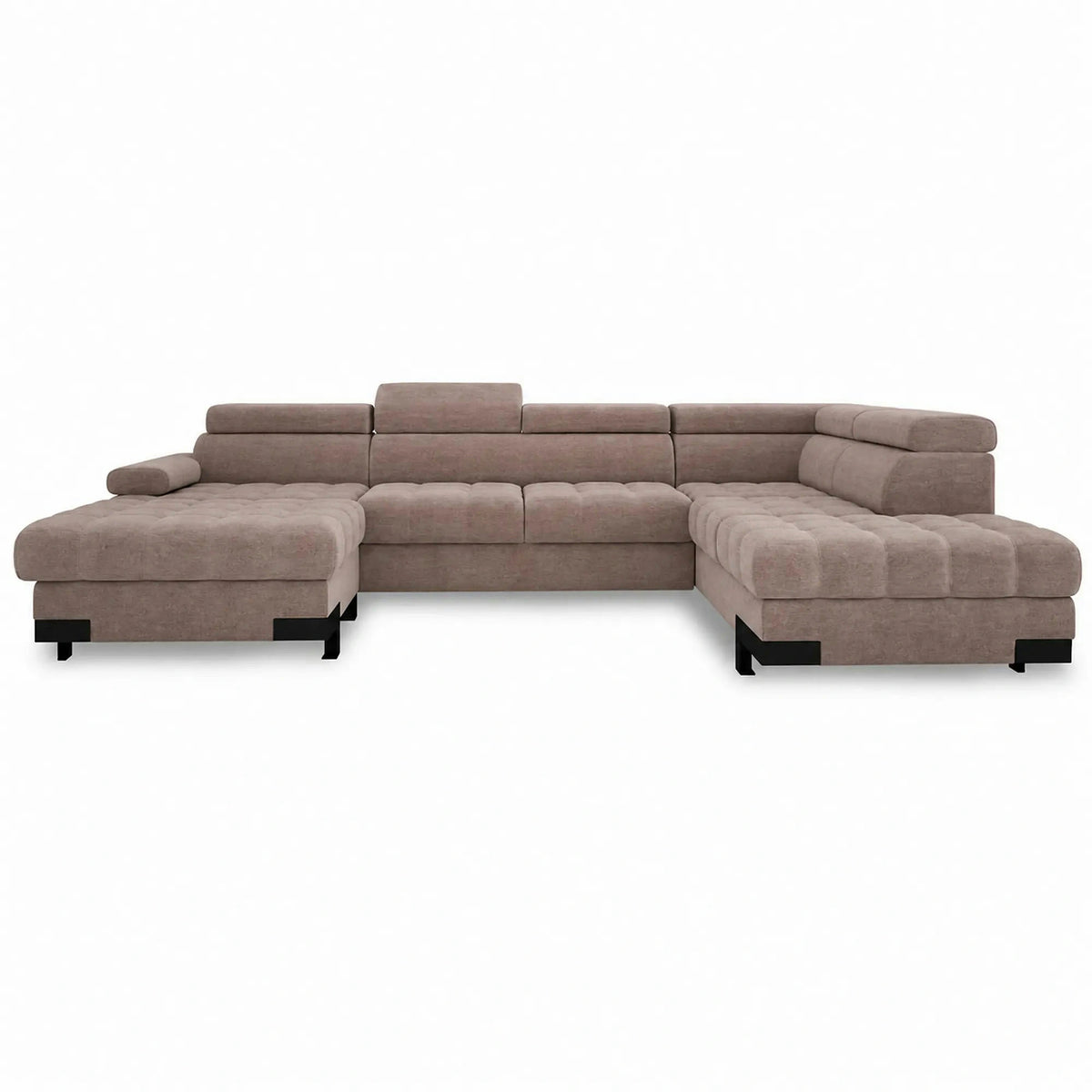 Coltar extensibil SELVA XL, sezlong dreapta, stofa catifelata maro - Palladium 4, cu lada depozitare si tetiere reglabile, 339x223x95 cm