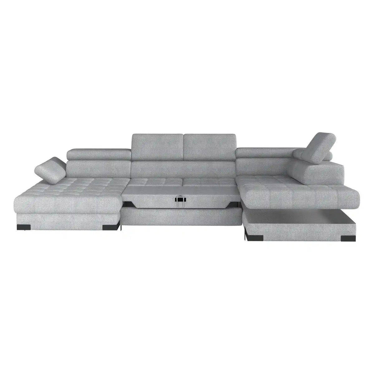 Coltar extensibil SELVA XL, sezlong dreapta, stofa catifelata maro - Palladium 4, Gama Premium, cu lada depozitare si tetiere reglabile, 339x223x95 cm