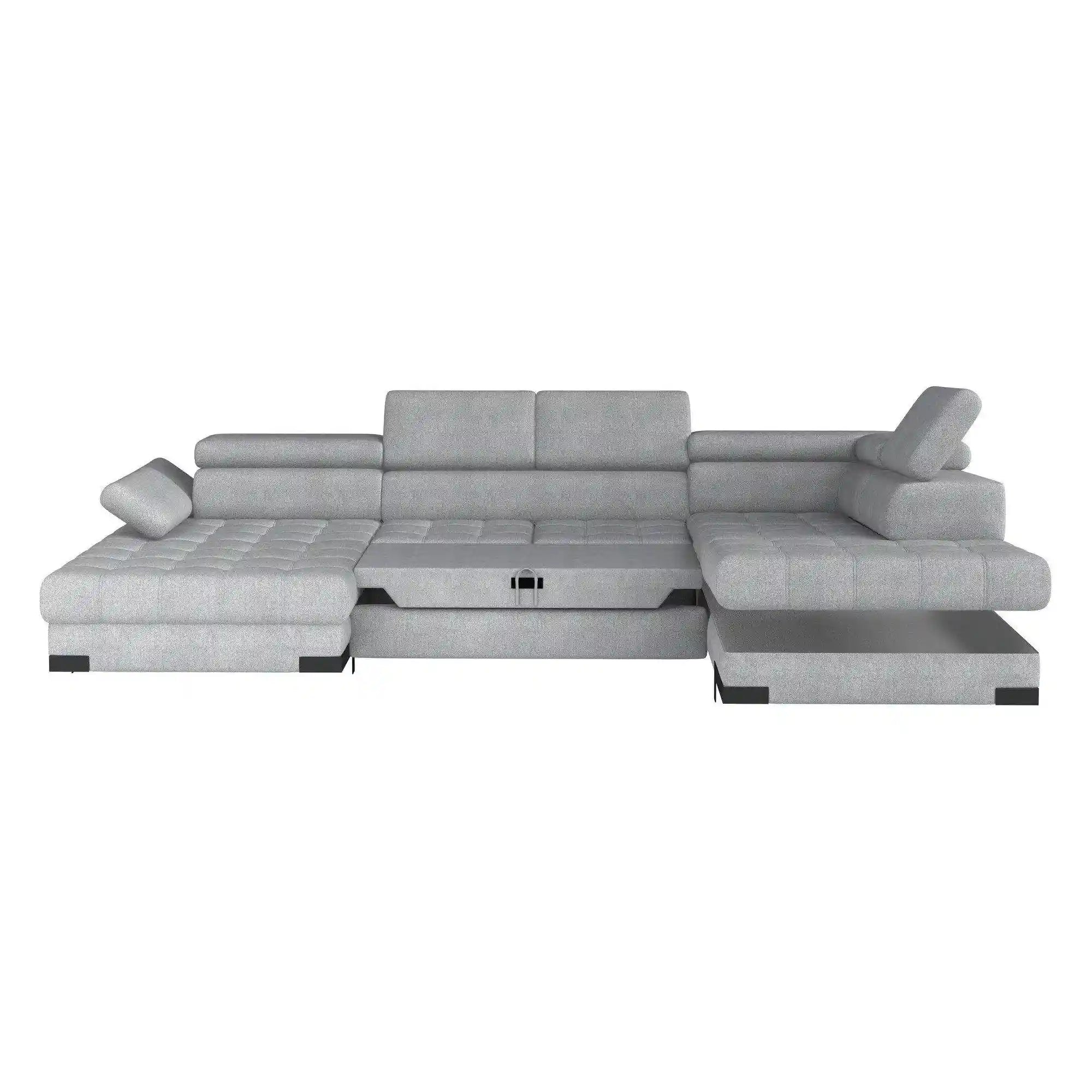 Coltar extensibil SELVA XL, sezlong dreapta, stofa catifelata maro - Palladium 4, Gama Premium, cu lada depozitare si tetiere reglabile, 339x223x95 cm