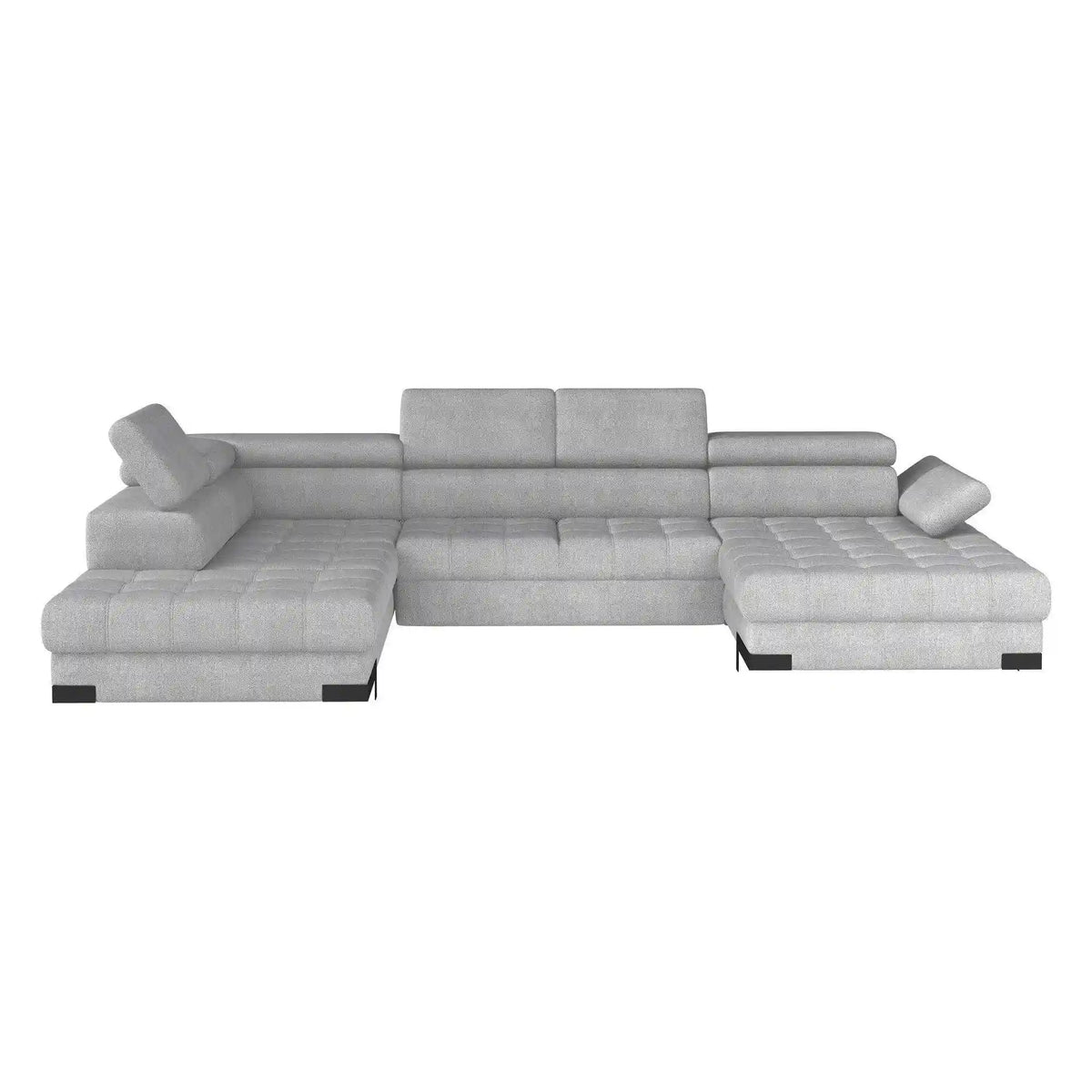 Coltar extensibil SELVA XL, sezlong stanga, stofa catifelata gri - Riviera 91, Gama Premium, cu lada depozitare si tetiere reglabile, 339x223x95 cm