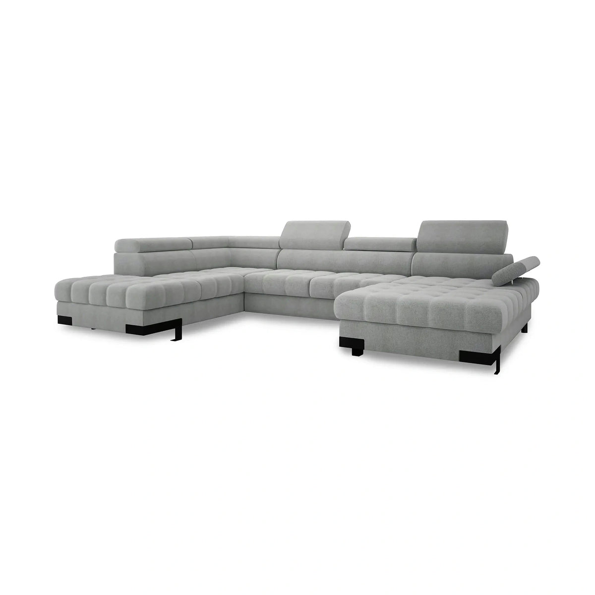 Coltar extensibil SELVA XL, sezlong stanga, stofa clasica gri - Austin 18, cu lada depozitare si tetiere reglabile, 339x223x95 cm