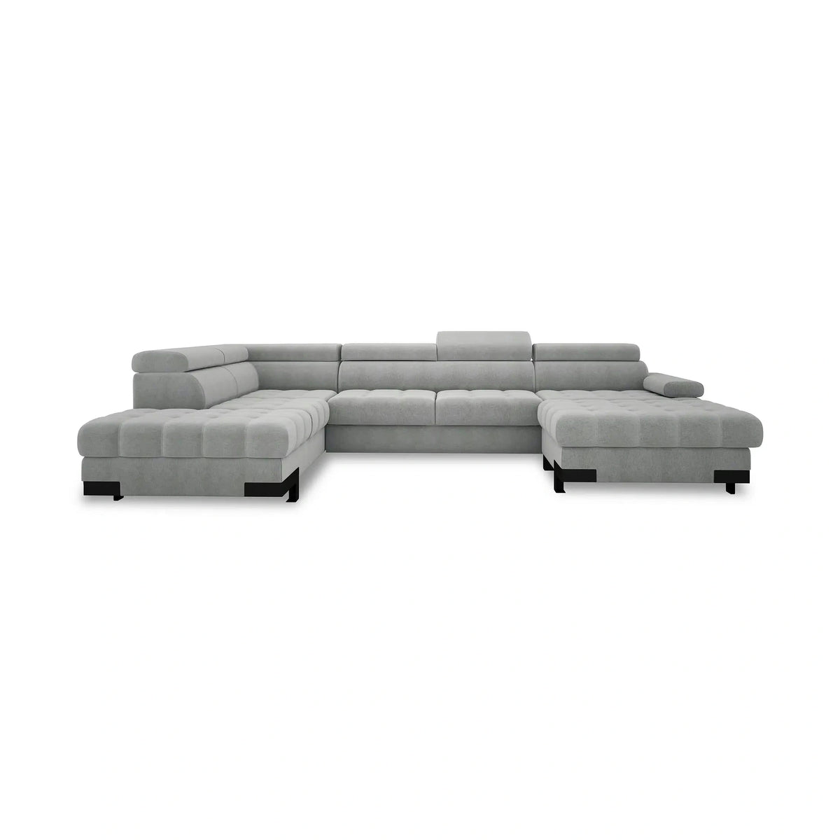 Coltar extensibil SELVA XL, sezlong stanga, stofa clasica gri - Austin 18, cu lada depozitare si tetiere reglabile, 339x223x95 cm