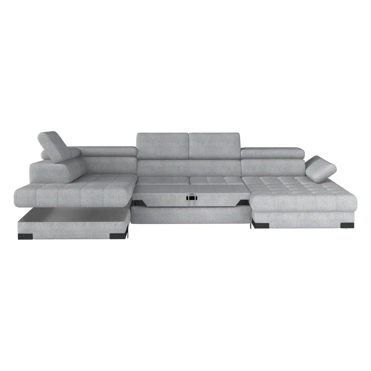 Coltar extensibil SELVA XL, sezlong stanga, stofa clasica gri - Austin 18, cu lada depozitare si tetiere reglabile, 339x223x95 cm