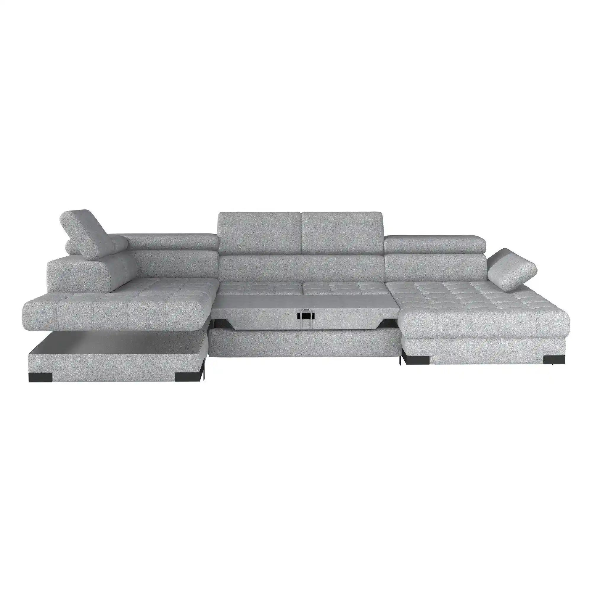 Coltar extensibil SELVA XL, sezlong stanga, stofa clasica gri - Austin 18, cu lada depozitare si tetiere reglabile, 339x223x95 cm