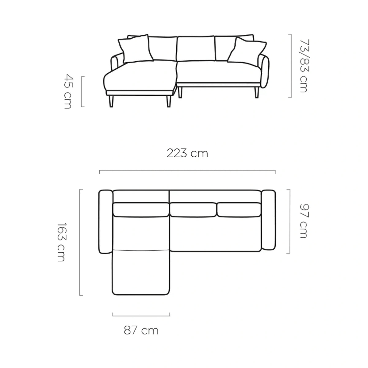 Coltar extensibil SOHO, personalizabil, cu lada depozitare, 223x163x83 cm