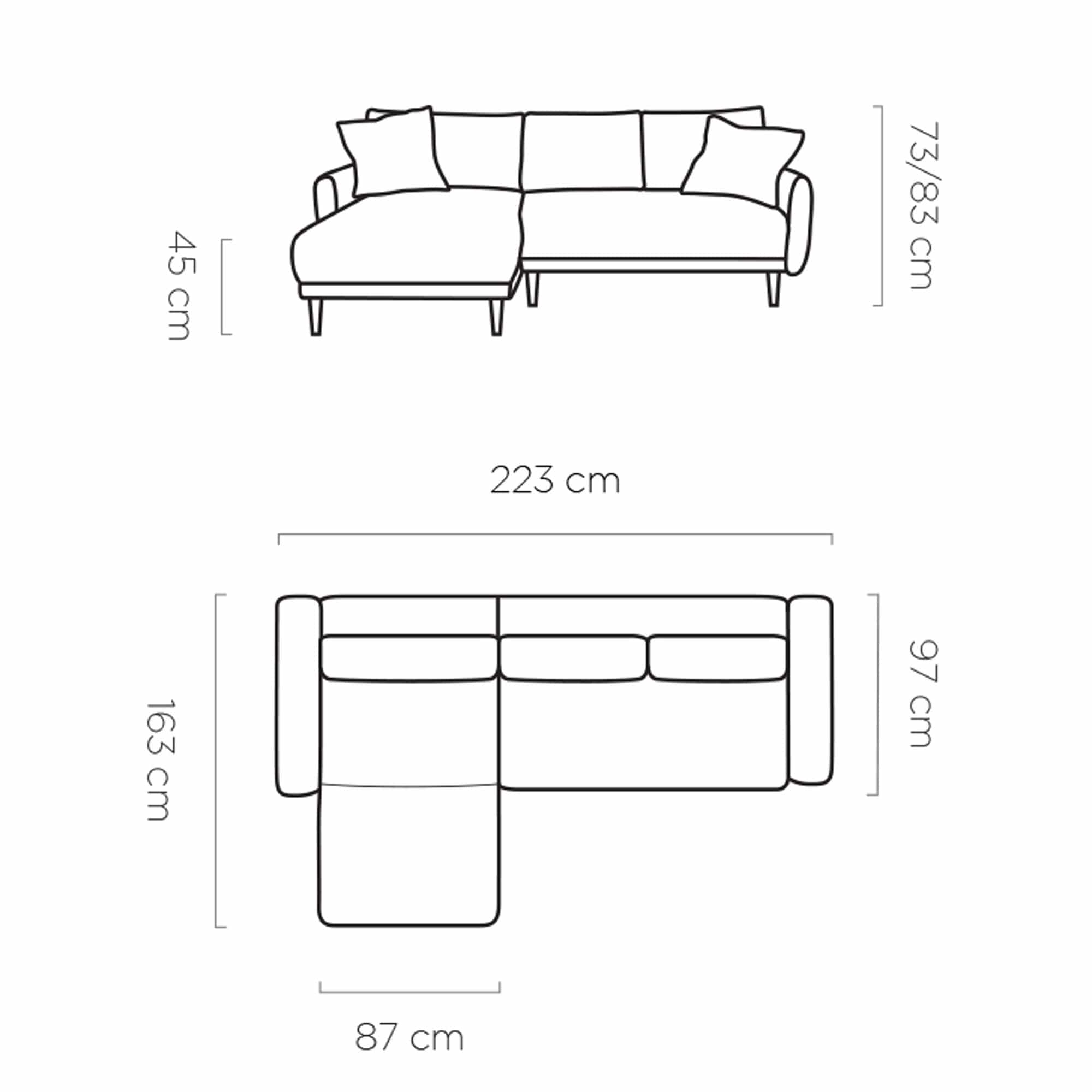 Coltar extensibil SOHO, personalizabil materiale Gama Premium, cu lada depozitare, 223x163x83 cm