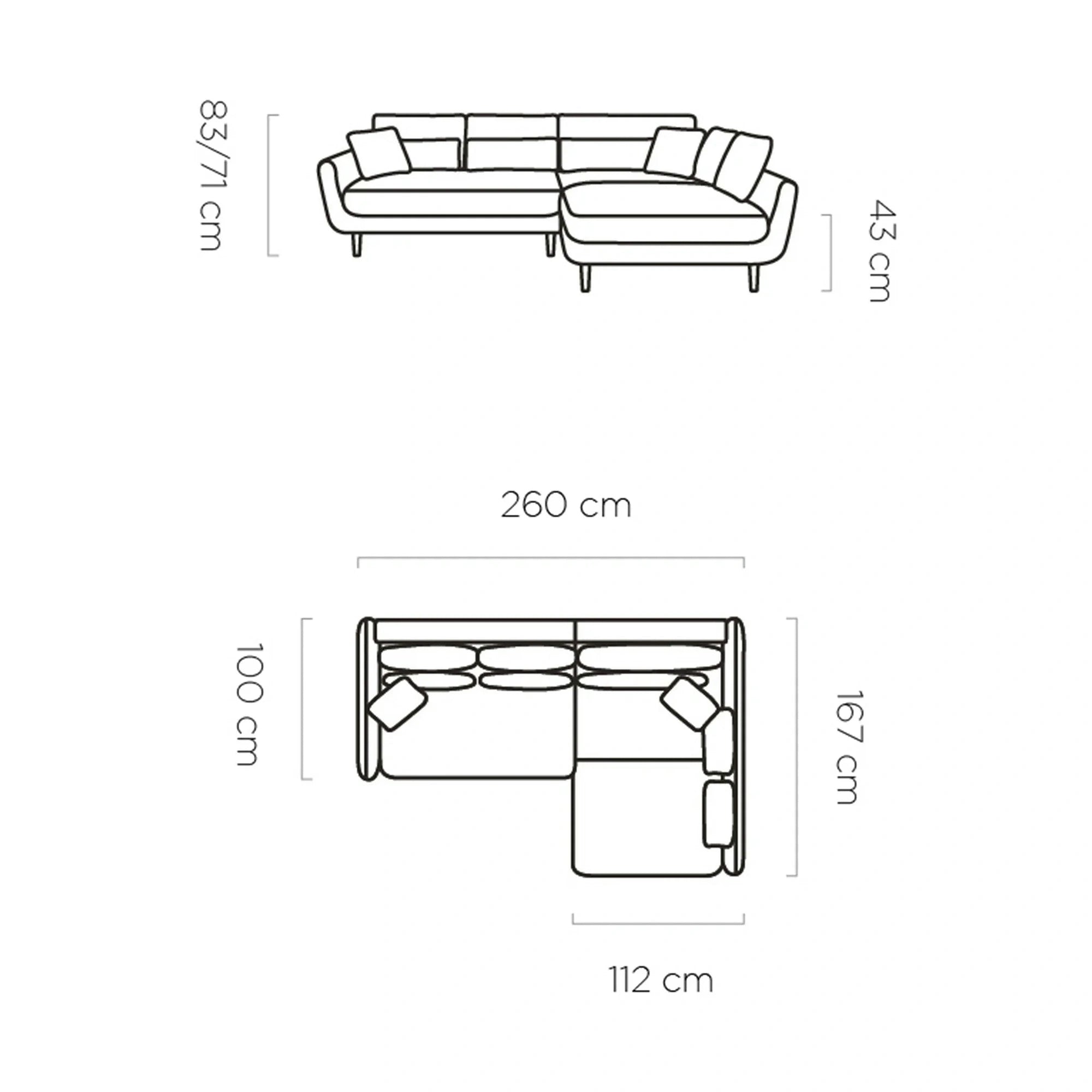 Coltar extensibil SOLANO, personalizabil, cu lada depozitare, 260x167x83 cm