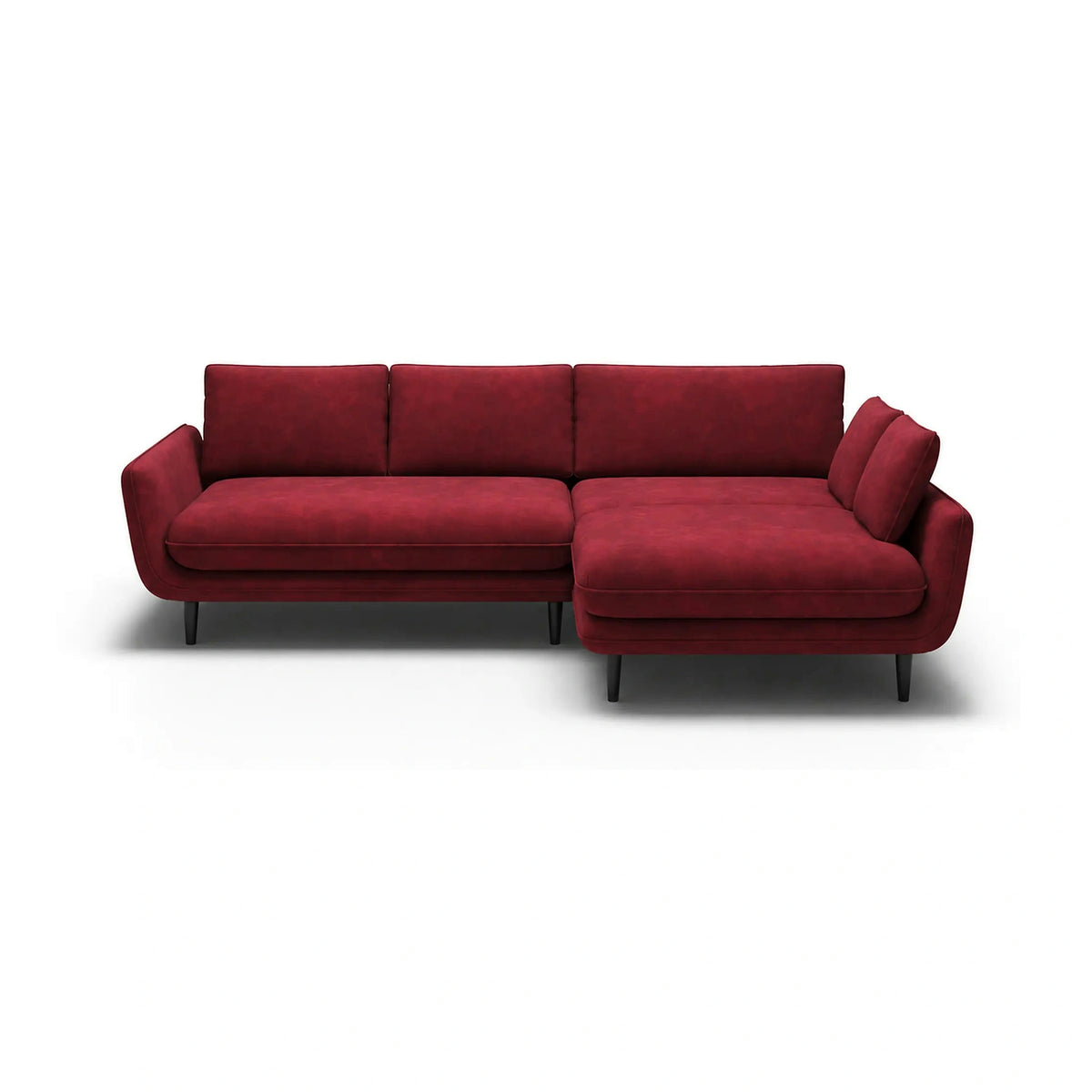 Coltar extensibil SOLANO, sezlong dreapta, stofa catifelata rosu - Riviera 61, cu lada depozitare, 260x167x83 cm