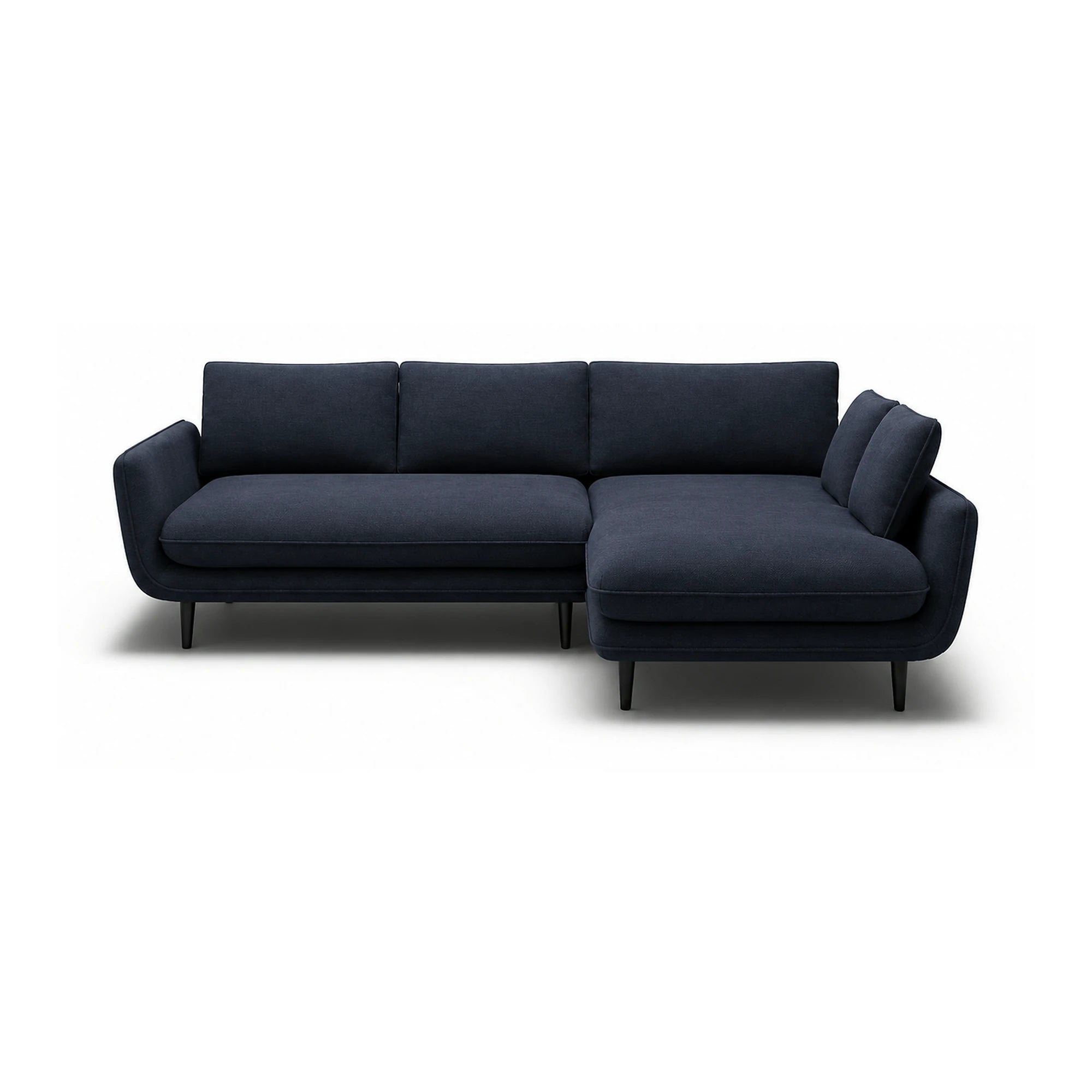 Coltar extensibil SOLANO, sezlong dreapta, stofa clasica albastru inchis - Austin 15, cu lada depozitare, 260x167x83 cm