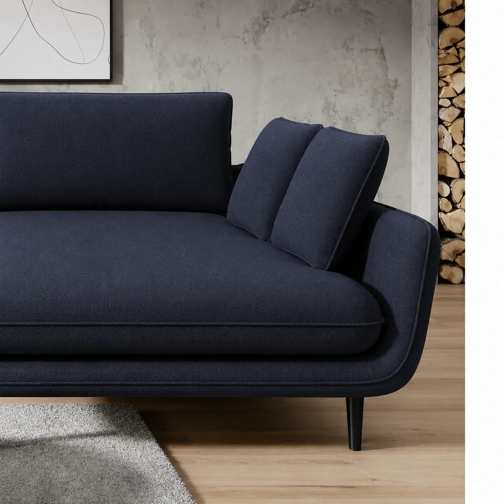 Coltar extensibil SOLANO, sezlong dreapta, stofa clasica albastru inchis - Austin 15, cu lada depozitare, 260x167x83 cm