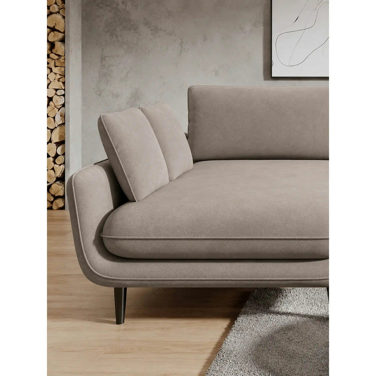 Coltar extensibil SOLANO, sezlong stanga, stofa catifelata bej - Whisper 3, cu lada depozitare, 260x167x83 cm