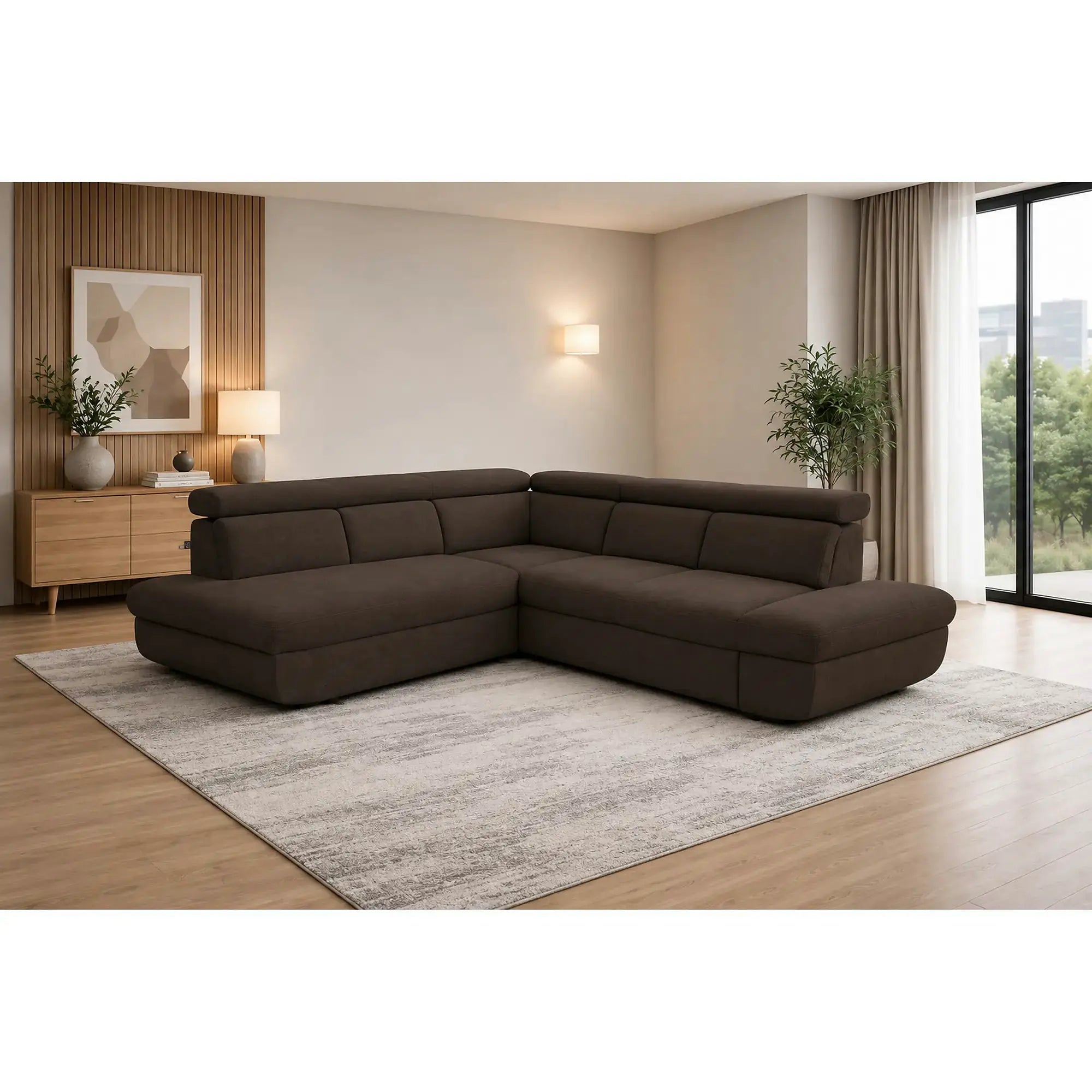 Coltar extensibil sufragerie REGAL, sezlong stanga, stofa catifelata maro - Velvet F609, 266x196x95 cm